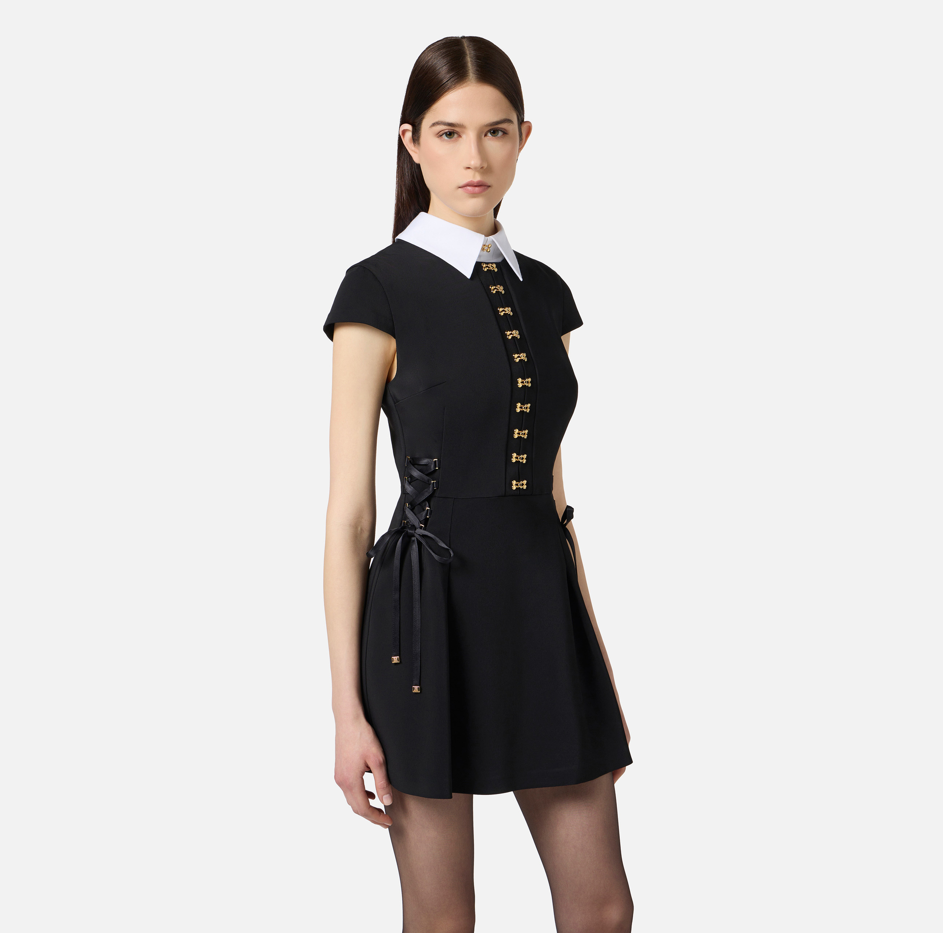 Mini dress in satin and poplin fabric with jewel clasps - Elisabetta Franchi