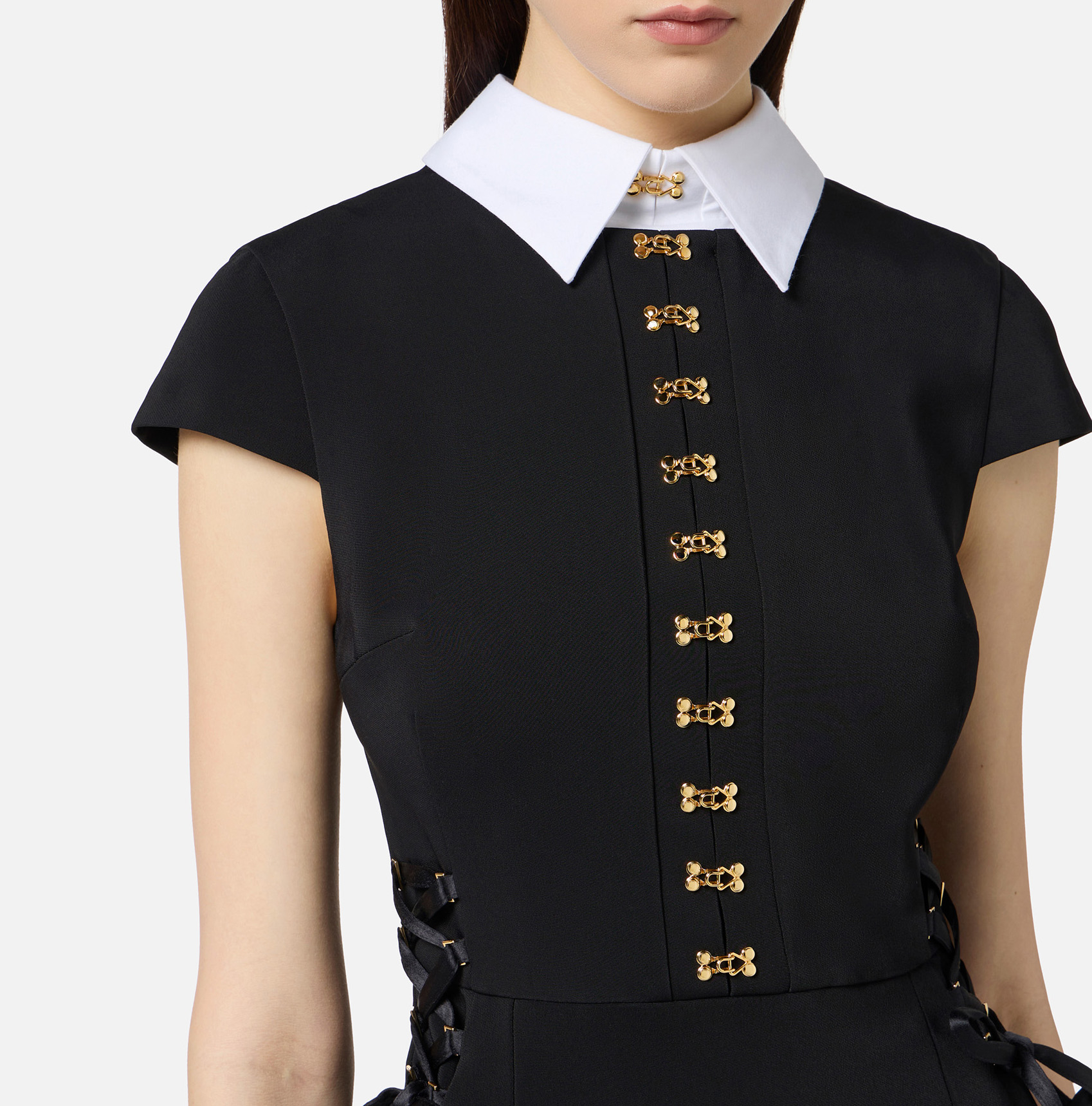Mini dress in satin and poplin fabric with jewel clasps - Elisabetta Franchi