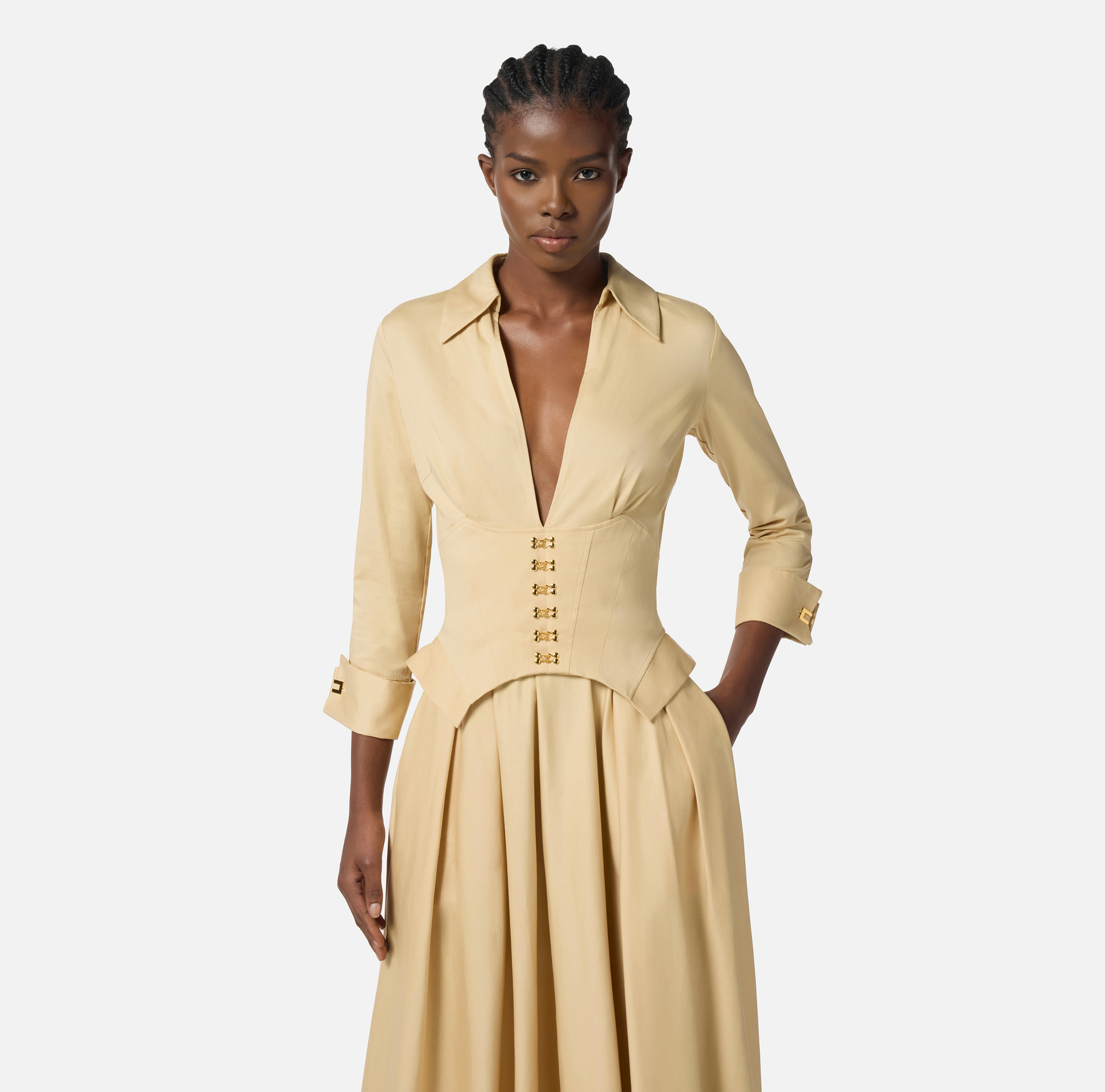 Robe en coton stretch avec agrafes bijoux - Elisabetta Franchi
