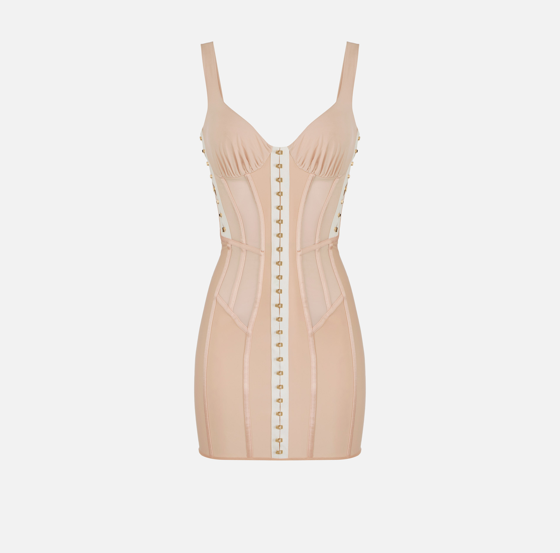 Abito bustier in tessuto bielastico e tulle