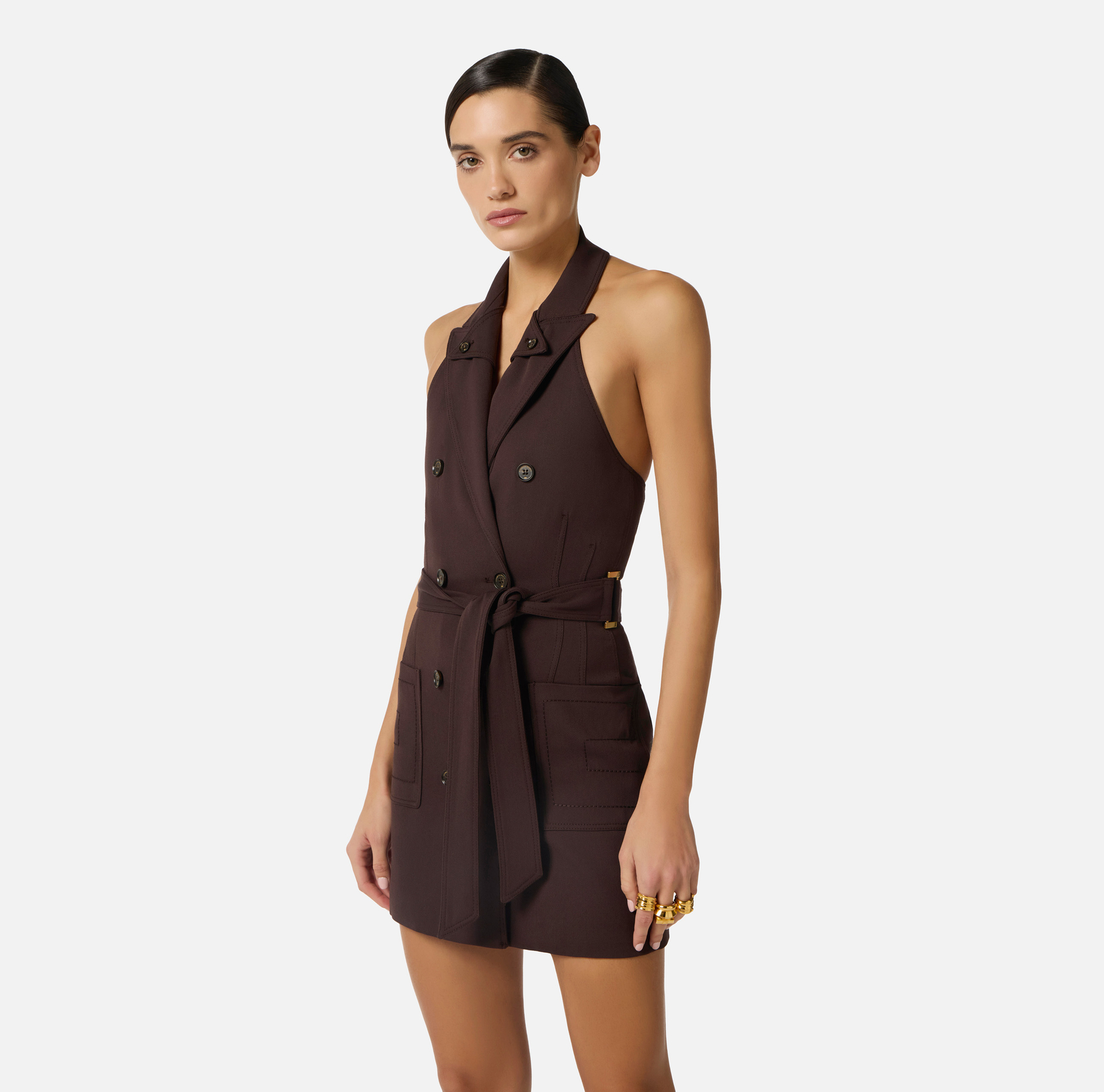 Sukienka z gabardyny z wyszywanymi kieszeniami - Elisabetta Franchi