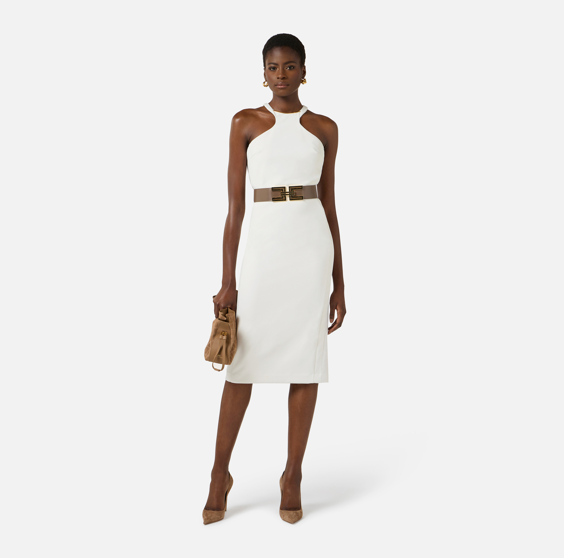 Sukienka z lekkiej krepy z biżuteryjnym elementem - Elisabetta Franchi