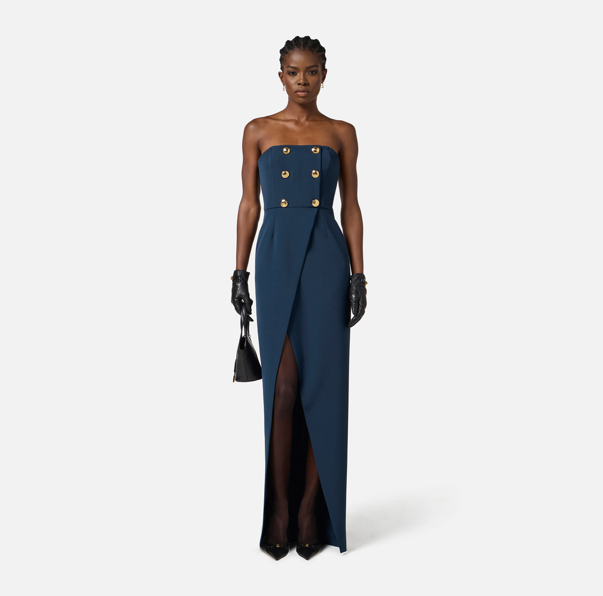 Red Carpet-Kleid aus leichtem Crêpe mit Knöpfen - Elisabetta Franchi