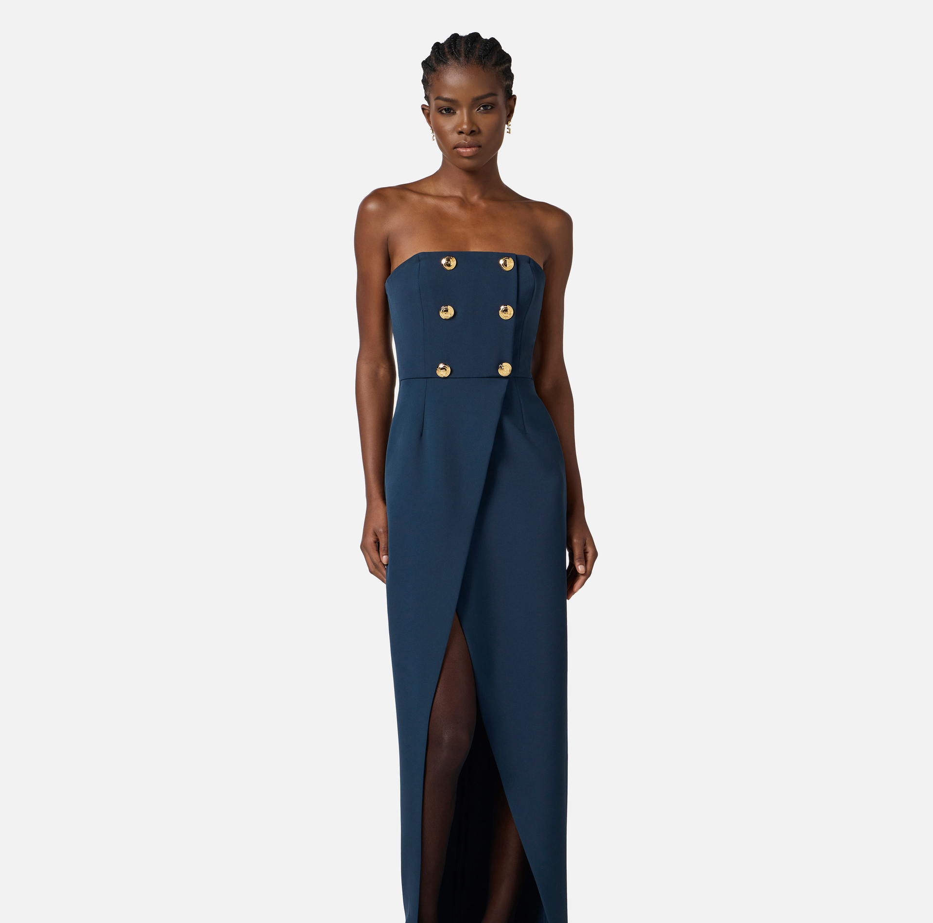 Red Carpet-Kleid aus leichtem Crêpe mit Knöpfen - Elisabetta Franchi