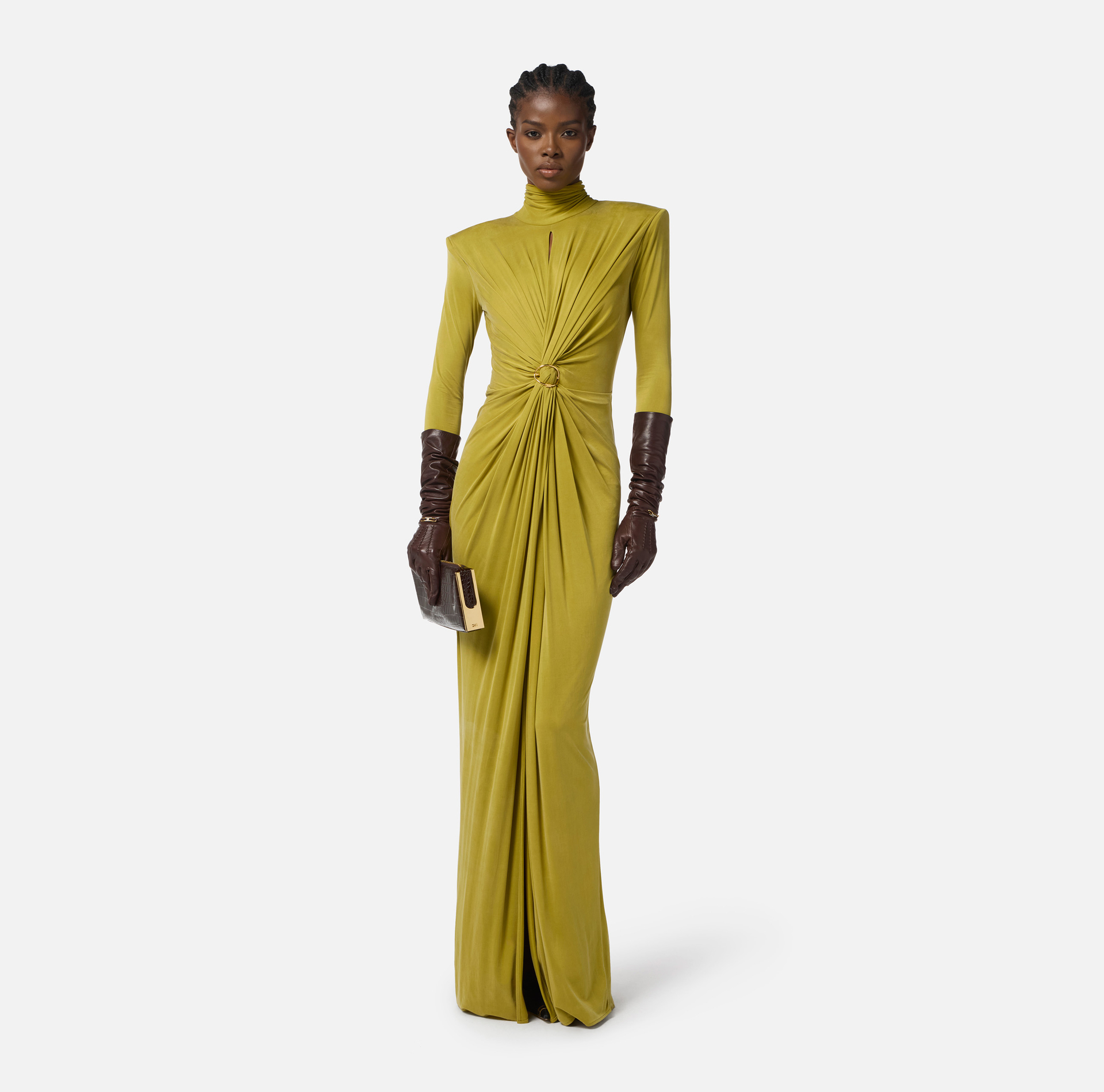 Vestido Red Carpet de punto cupro con drapeados - Elisabetta Franchi