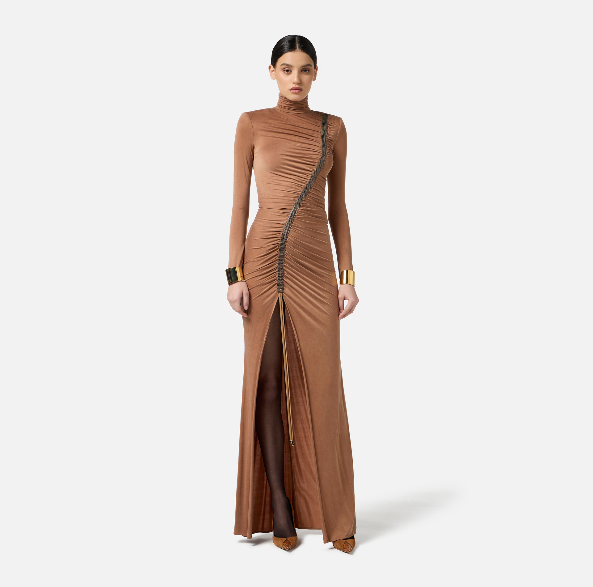 Vestido Red Carpet de punto cupro con detalles pitón - Elisabetta Franchi