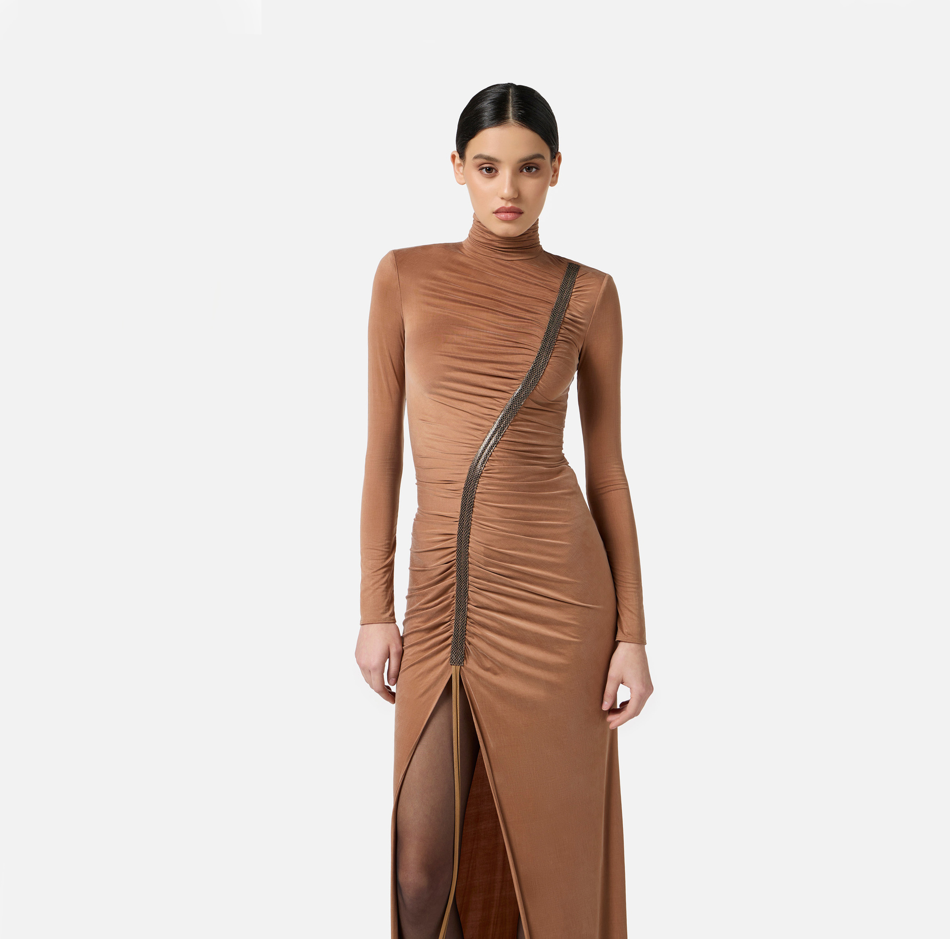 Vestido Red Carpet de punto cupro con detalles pitón - Elisabetta Franchi