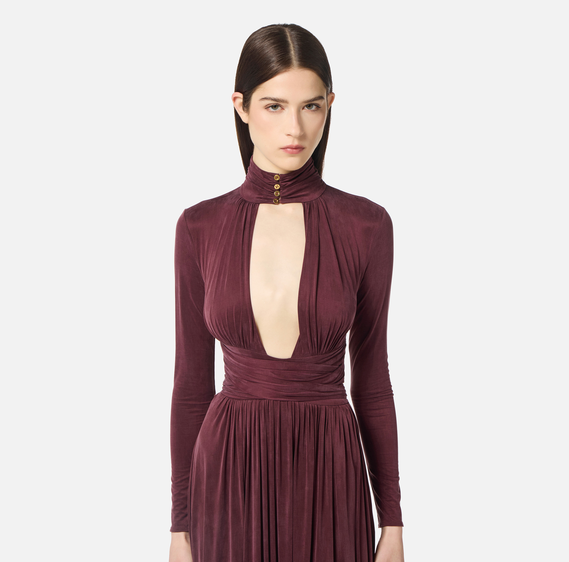 Vestido Red Carpet de punto cupro con drapeados - Elisabetta Franchi