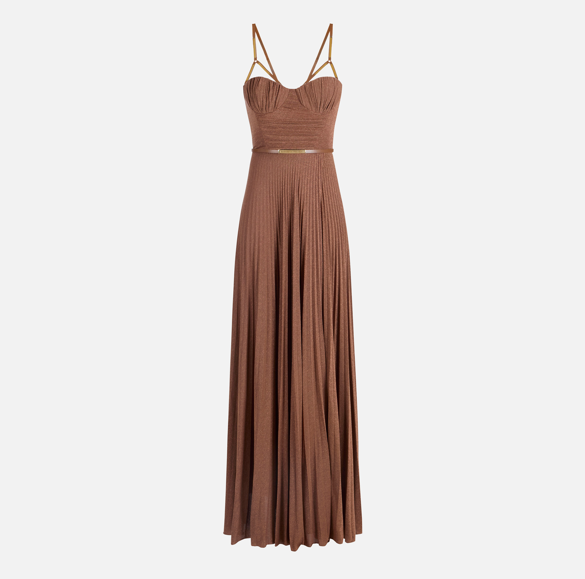 Red Carpet dress made of lamé-effect jersey fabric with belt - Elisabetta Franchi