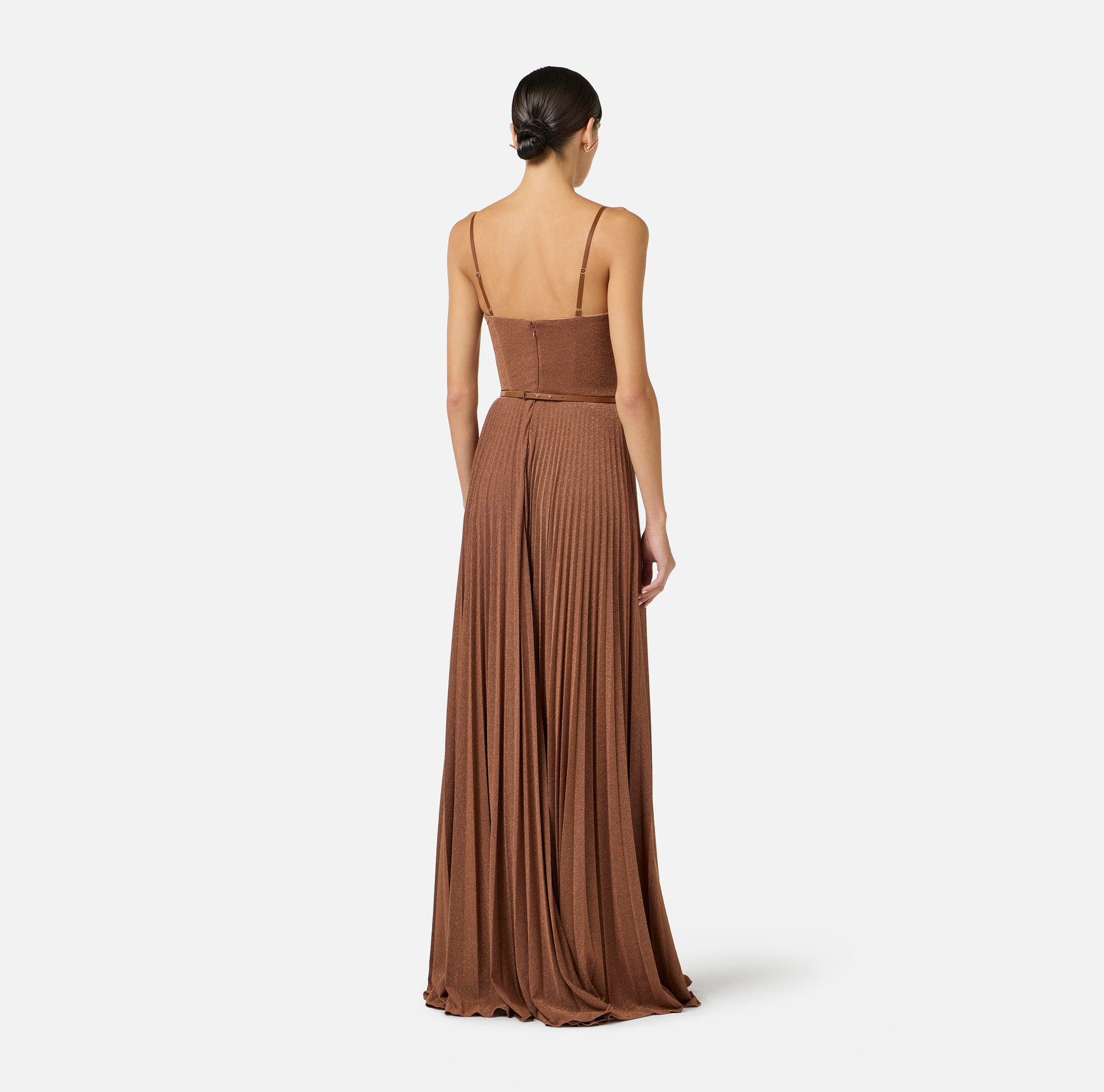 Red Carpet dress made of lamé-effect jersey fabric with belt - Elisabetta Franchi