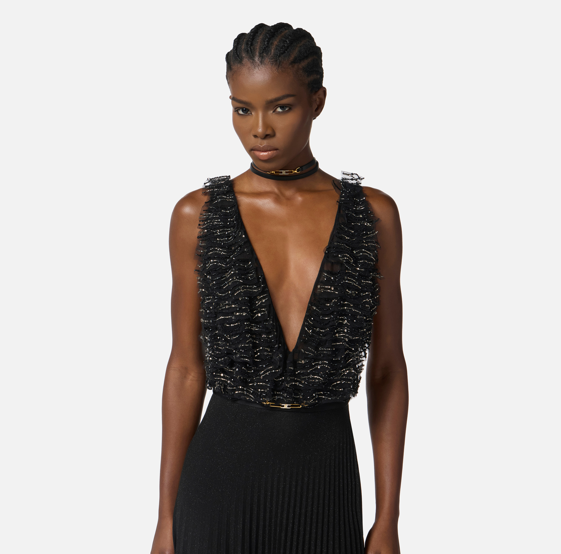 Abito Red Carpet in tulle e jersey con cristalli - Elisabetta Franchi