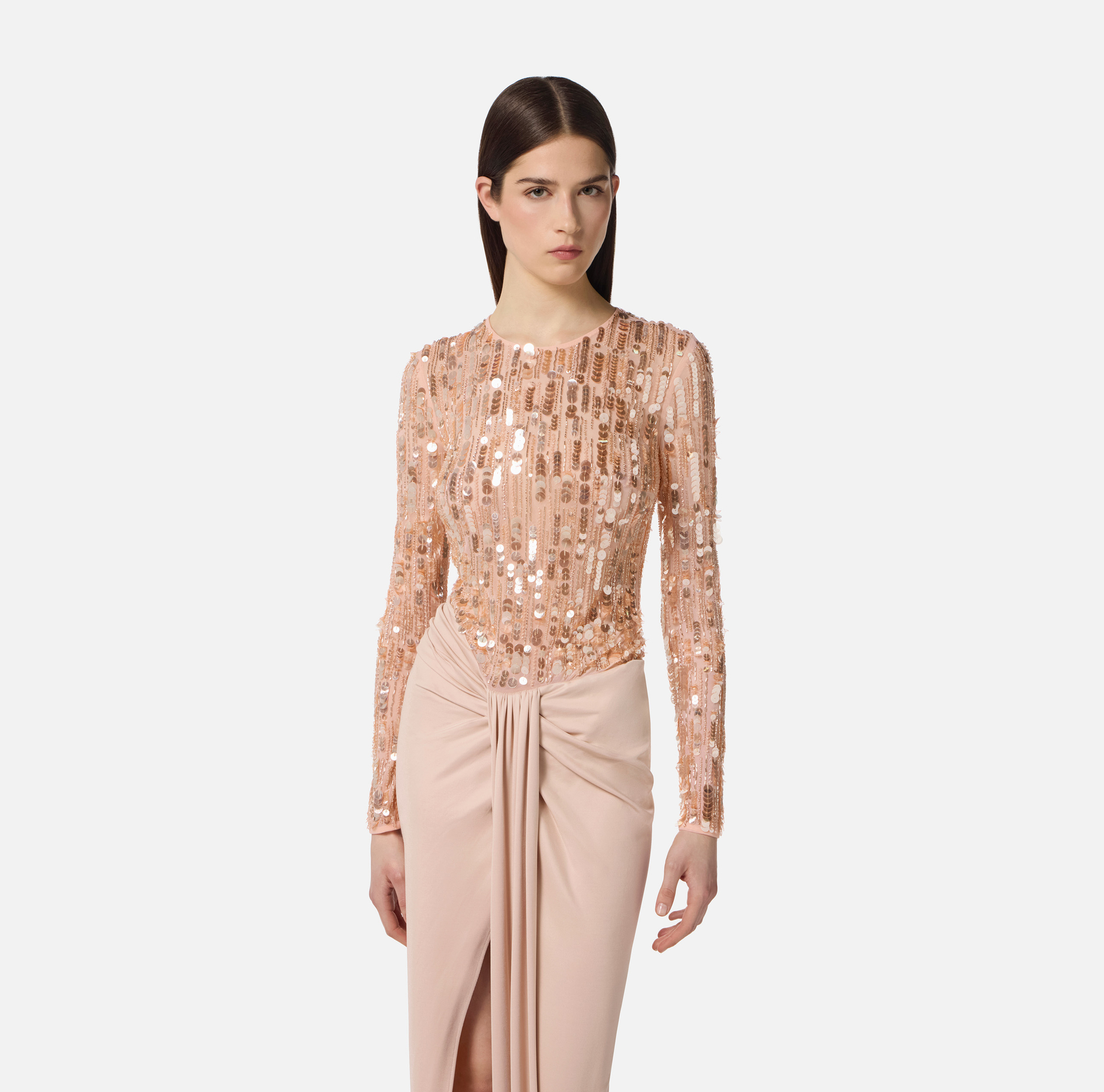 Vestido Red Carpet de tul y punto con lentejuelas - Elisabetta Franchi