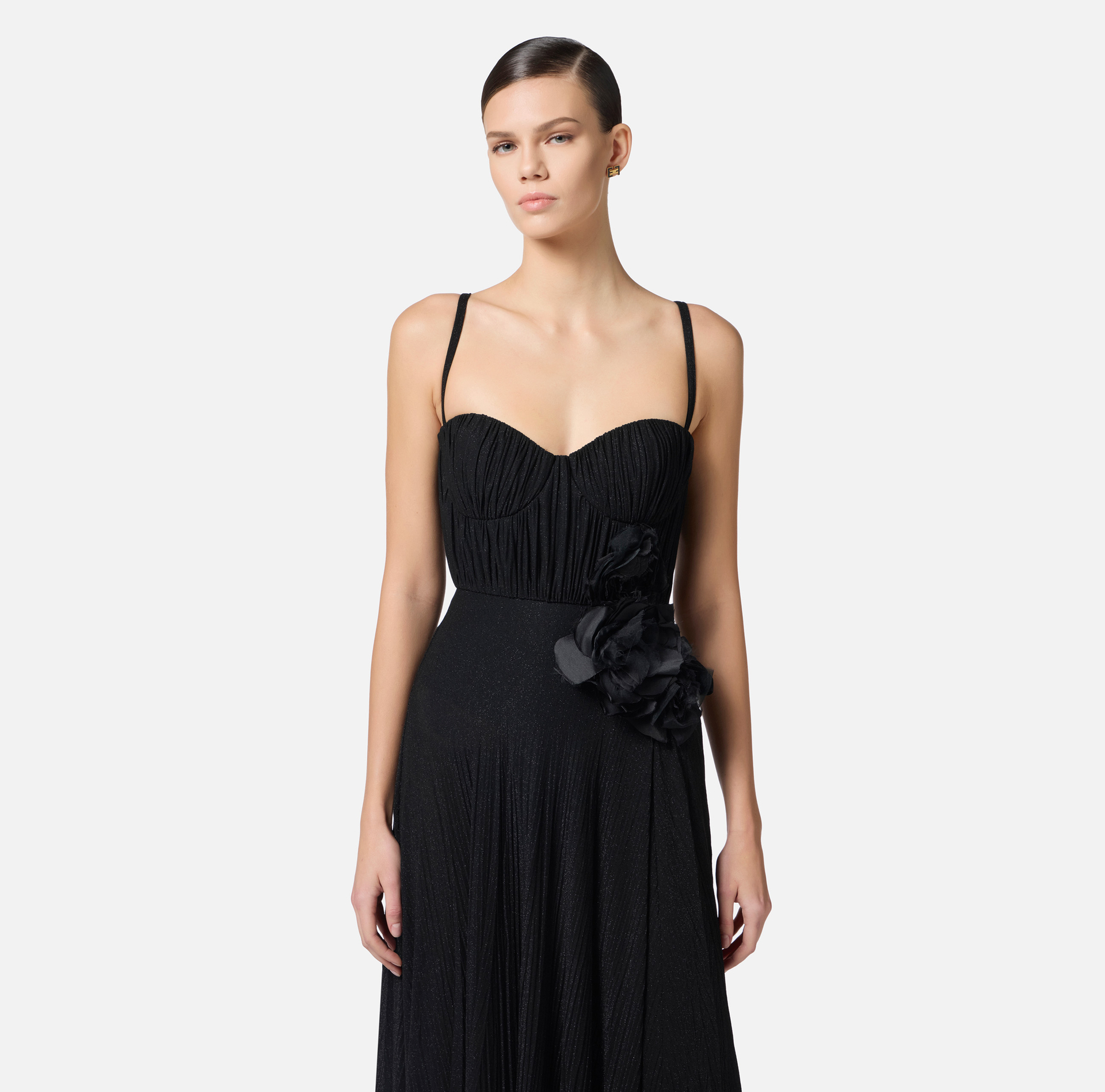 Abito Red Carpet in jersey lurex con fiore ricamato - Elisabetta Franchi