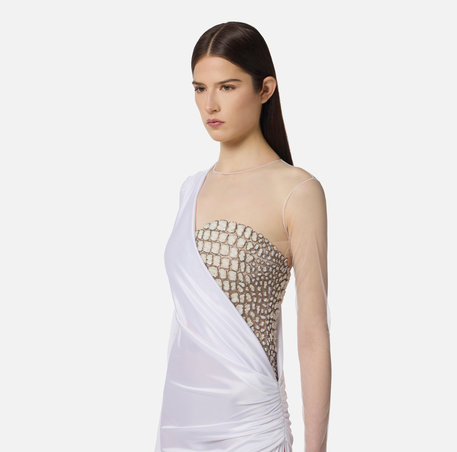 Red Carpet-Kleid aus Tüll und Jersey mit Stickereien mit Kokosnuss-Effekt - Elisabetta Franchi