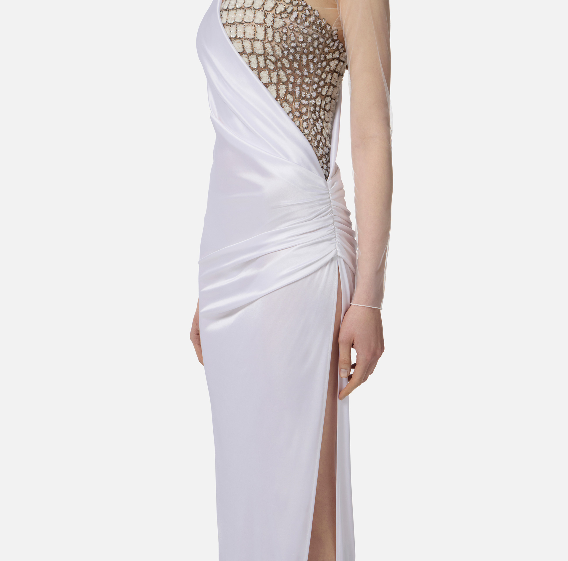 Red Carpet-Kleid aus Tüll und Jersey mit Stickereien mit Kokosnuss-Effekt - Elisabetta Franchi