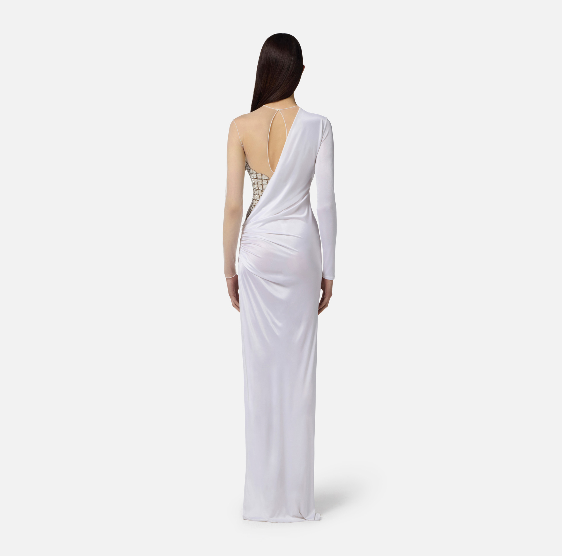 Red Carpet-Kleid aus Tüll und Jersey mit Stickereien mit Kokosnuss-Effekt - Elisabetta Franchi