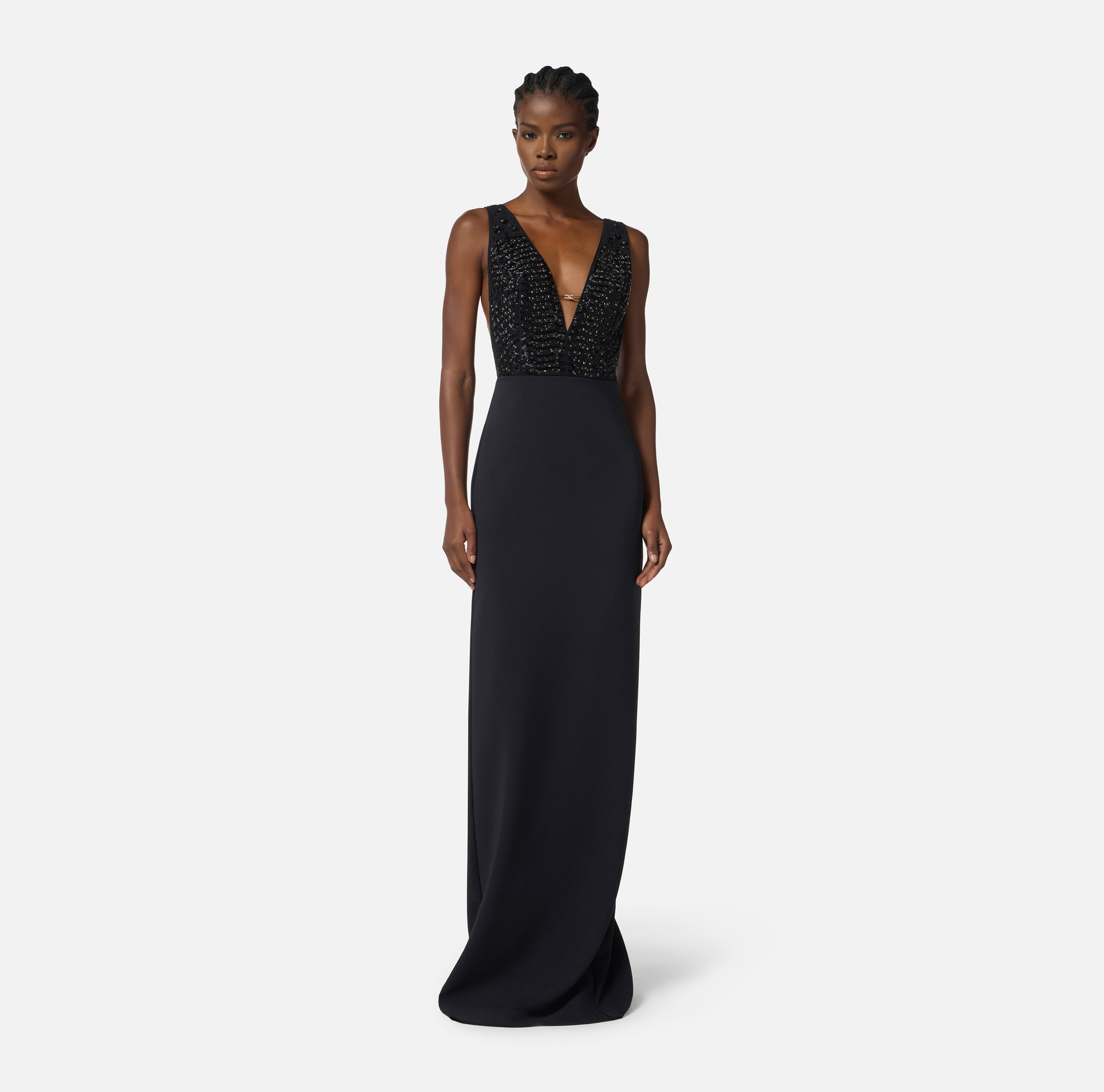 Red Carpet dress in georgette and crêpe fabrics with crystals - Elisabetta Franchi