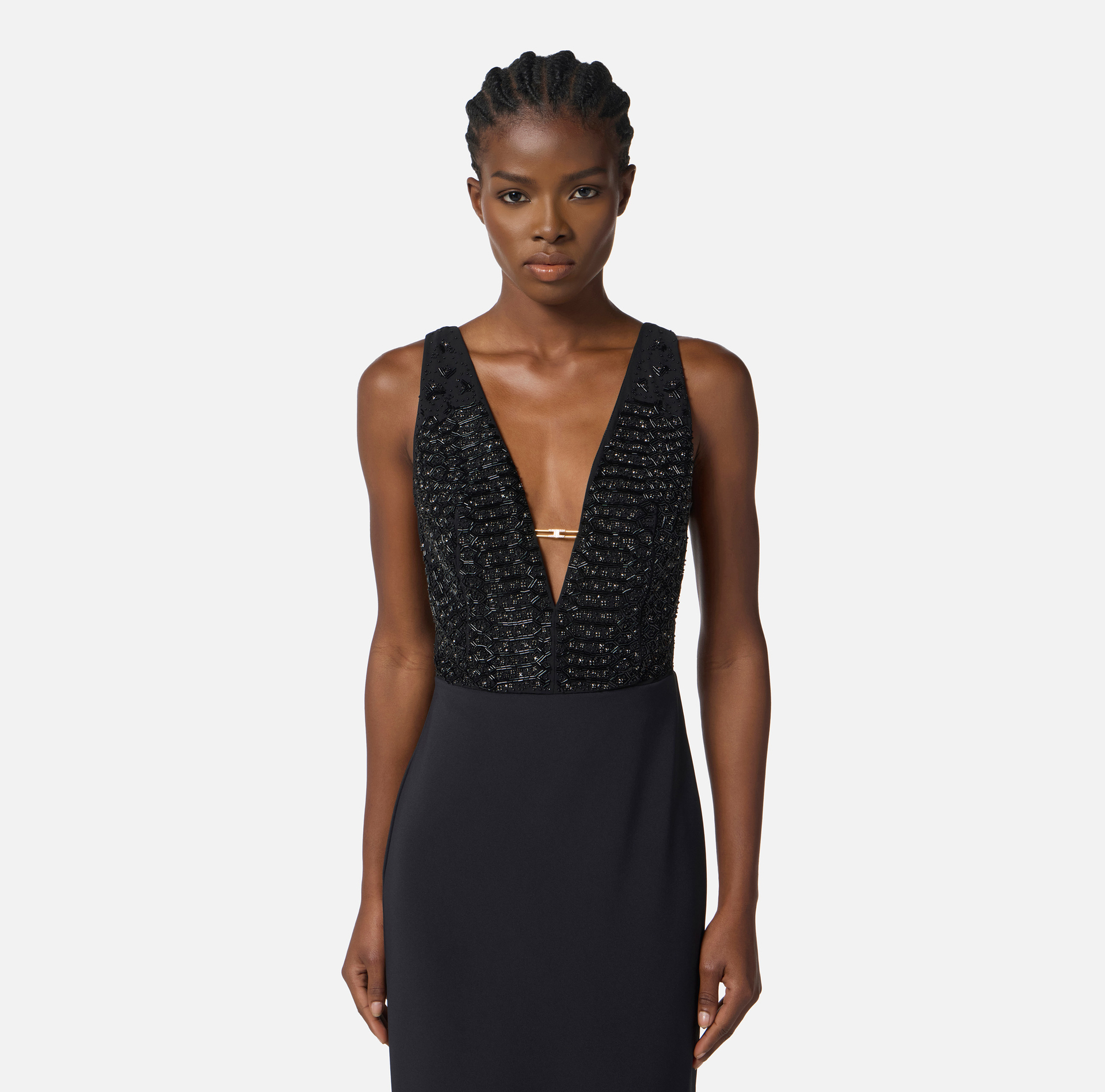 Red Carpet dress in georgette and crêpe fabrics with crystals - Elisabetta Franchi