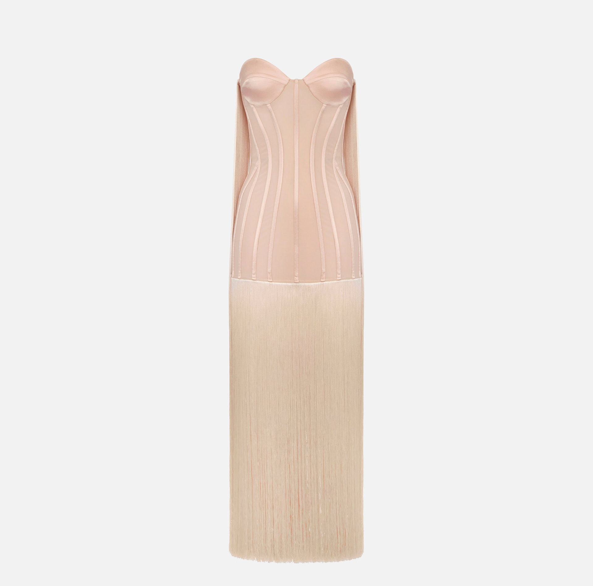 Abito Red Carpet in tulle con frange