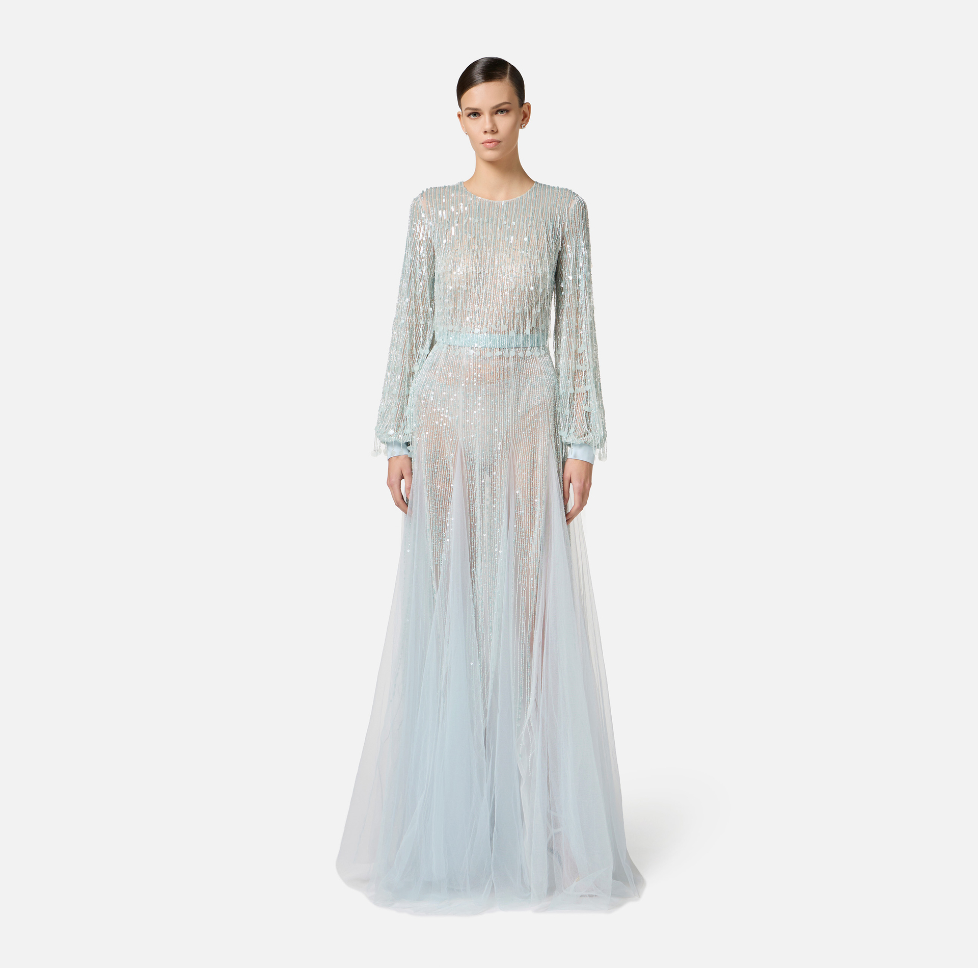 Abito Red Carpet in georgette con frange di paillettes - Elisabetta Franchi