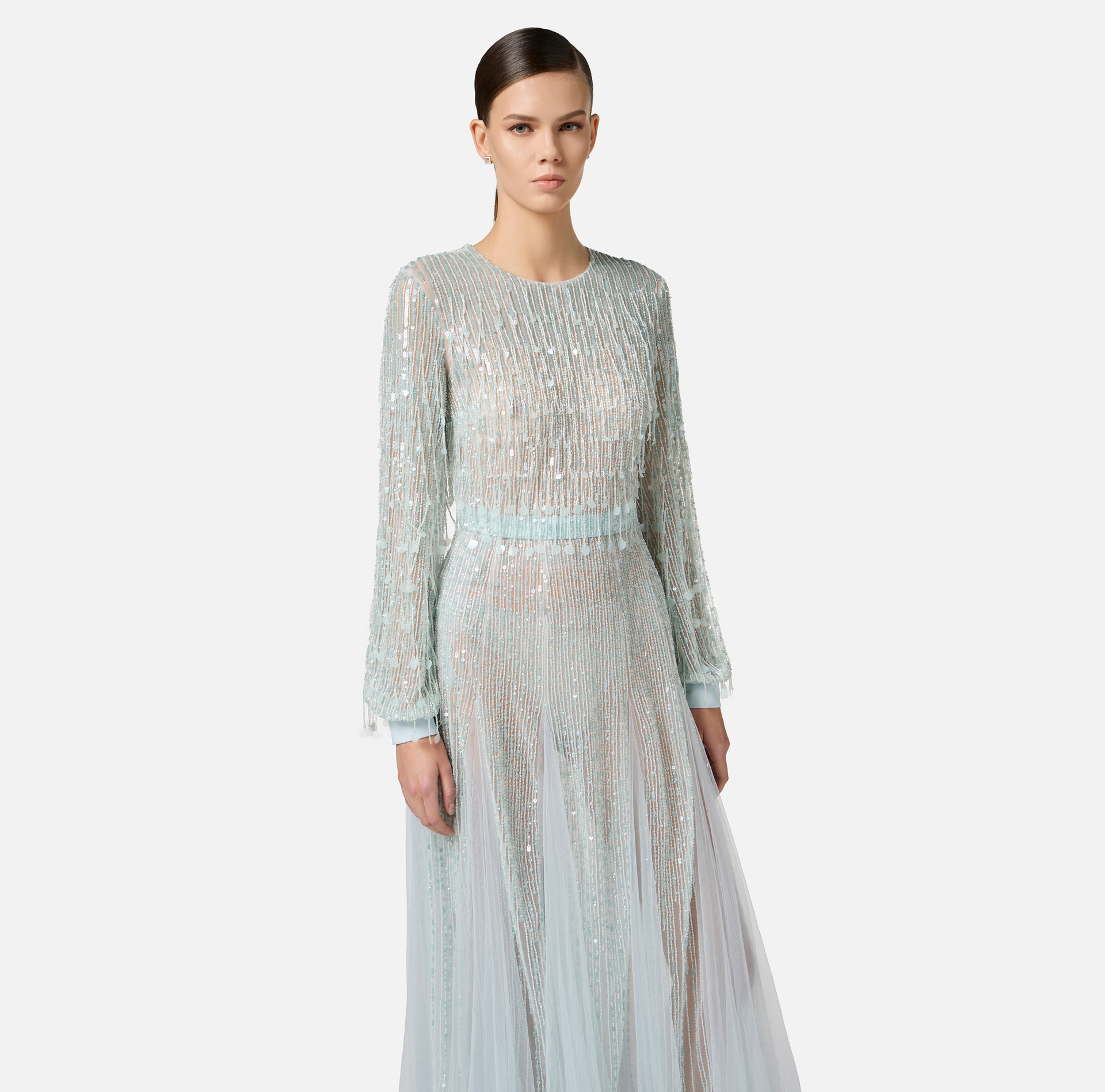 Abito Red Carpet in georgette con frange di paillettes - Elisabetta Franchi