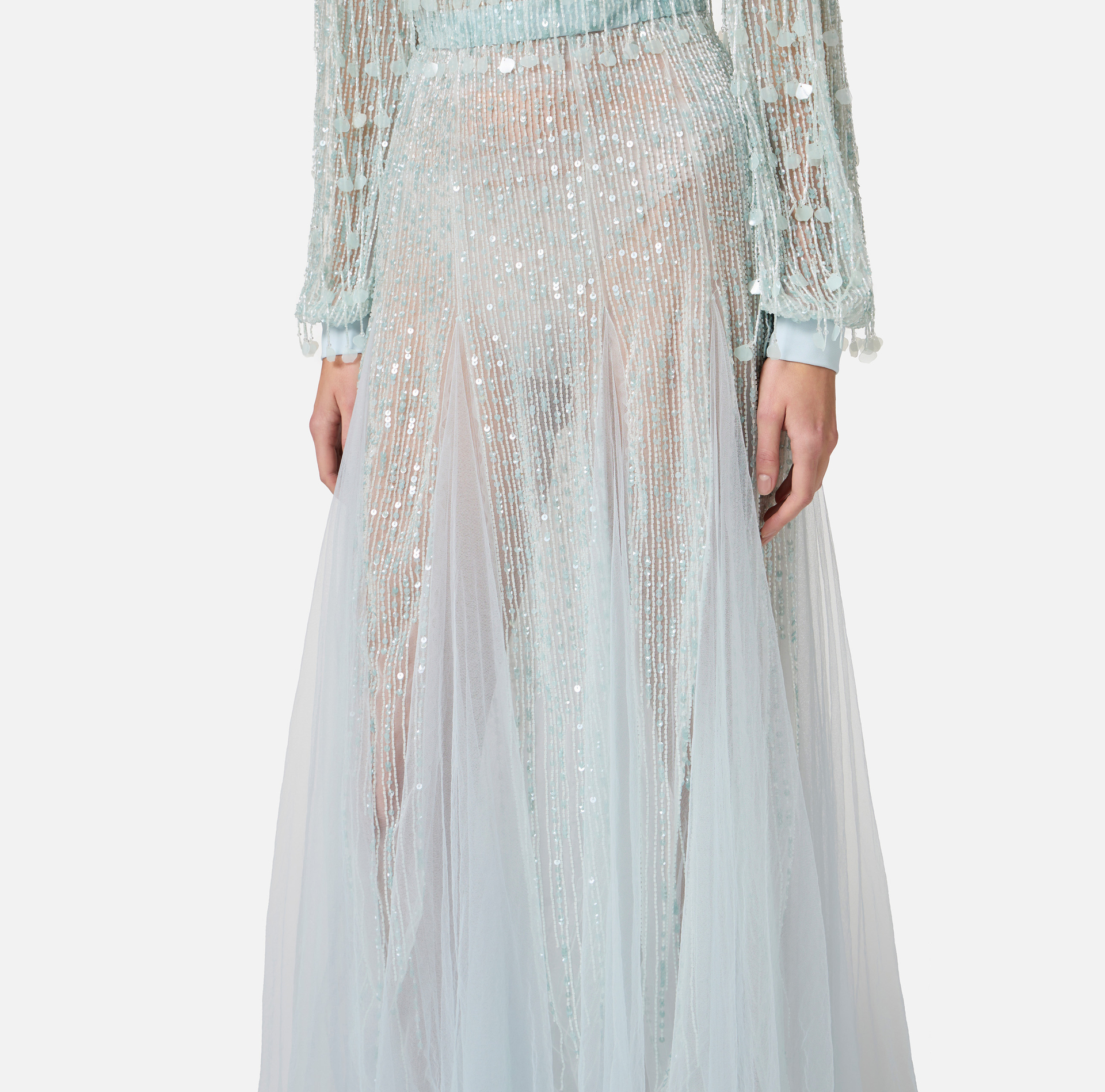 Abito Red Carpet in georgette con frange di paillettes - Elisabetta Franchi