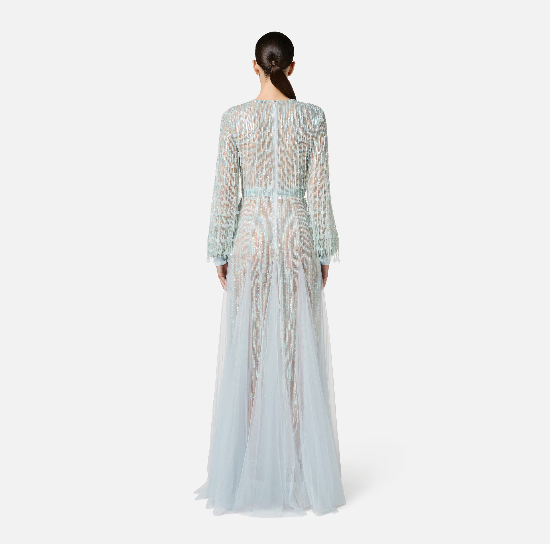 Abito Red Carpet in georgette con frange di paillettes - Elisabetta Franchi