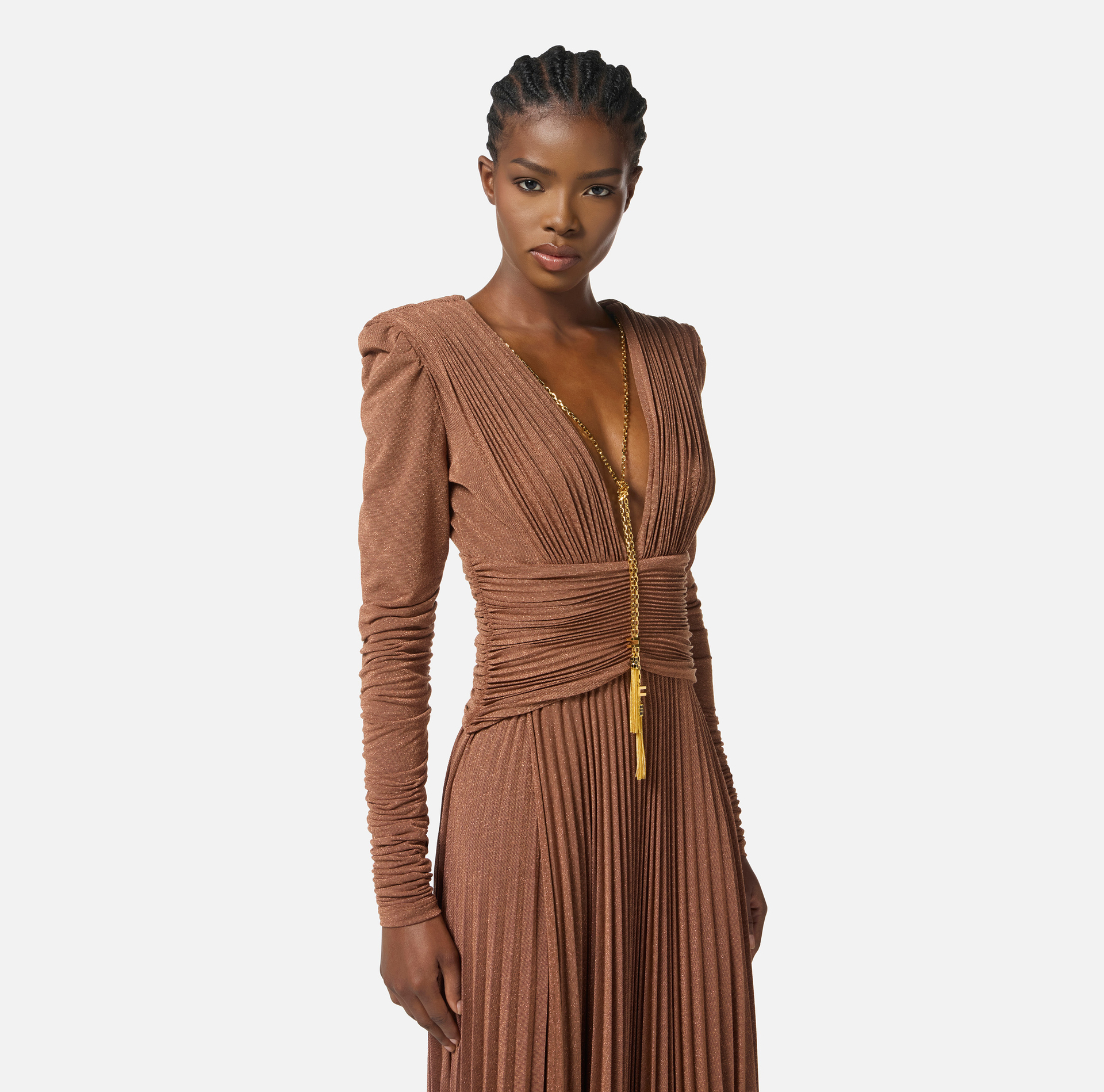 Red Carpet dress in lurex jersey with necklace - Elisabetta Franchi