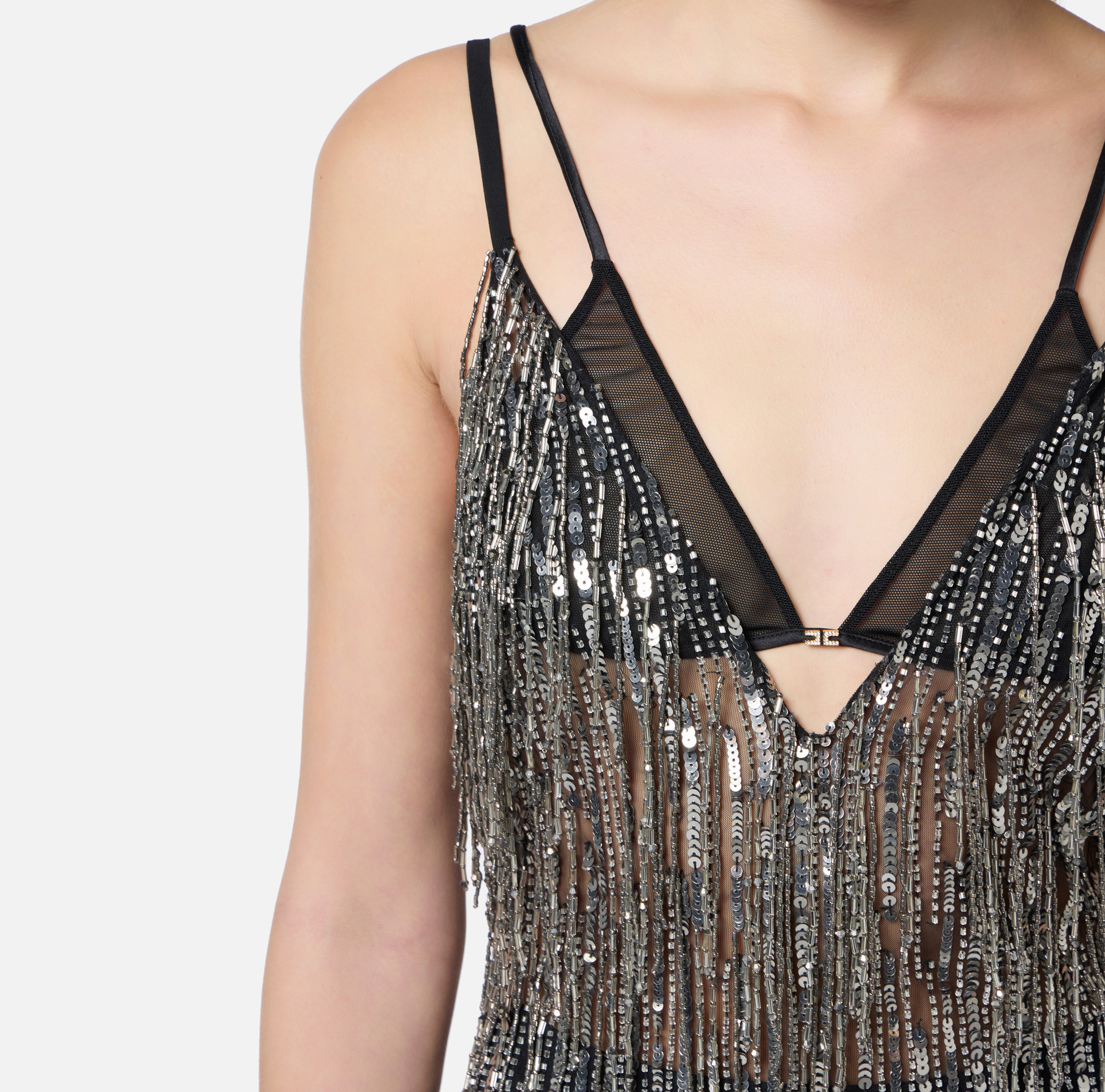 Red Carpet Kleid aus Tüll und Georgette mit Fransen - Elisabetta Franchi