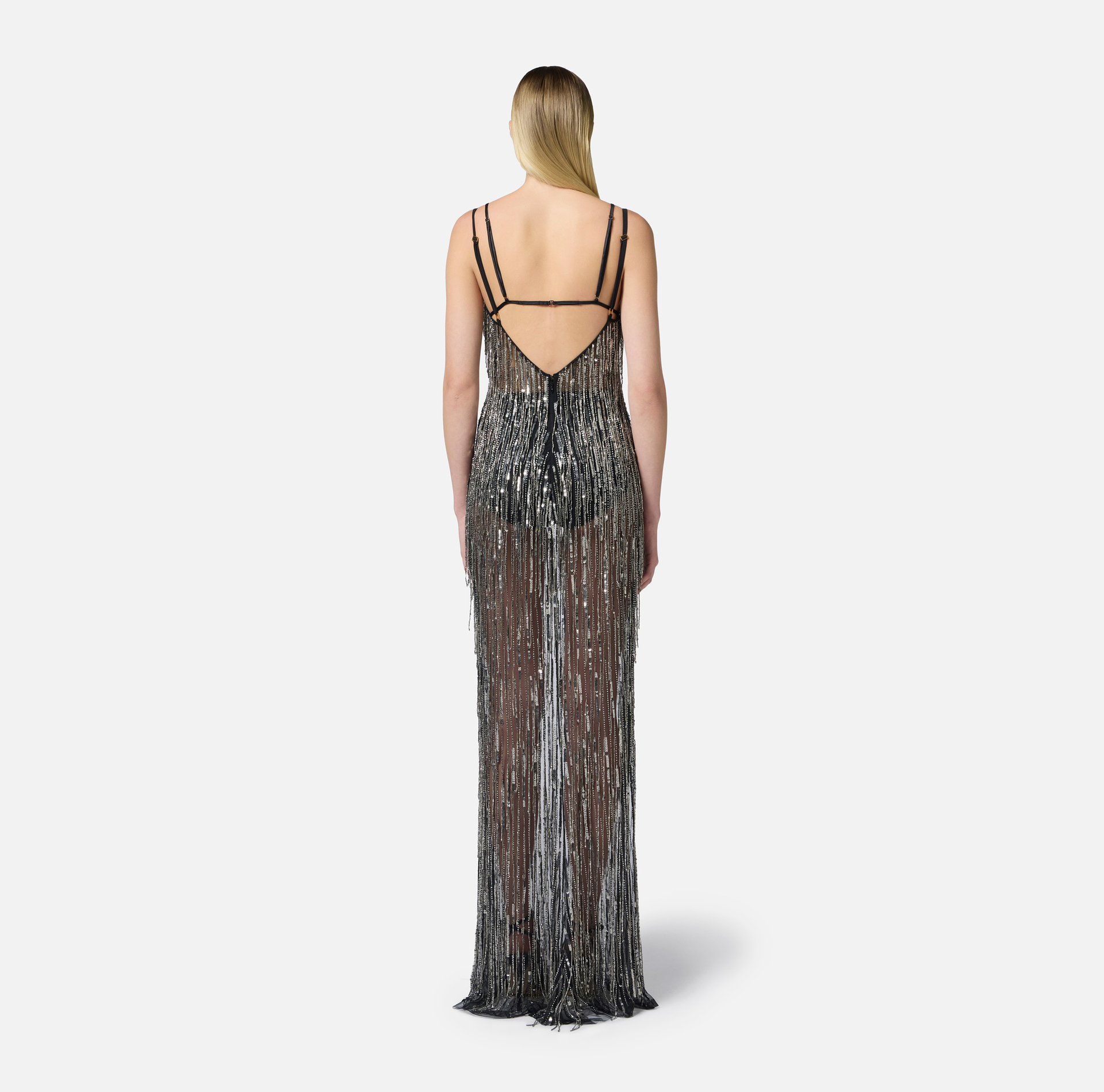 Red Carpet Kleid aus Tüll und Georgette mit Fransen - Elisabetta Franchi