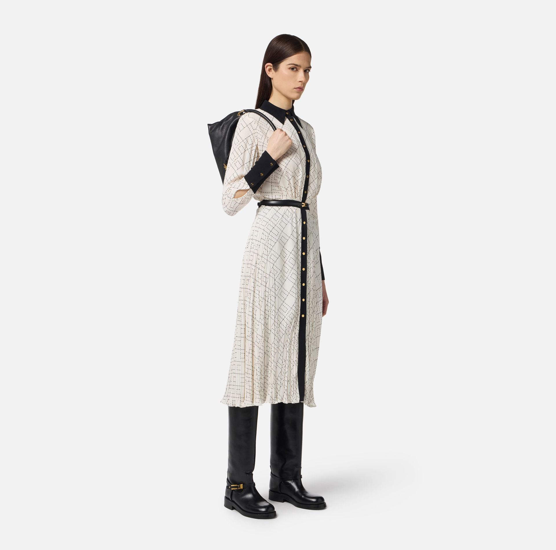 Vestido bicolor de georgette de viscosa - Elisabetta Franchi
