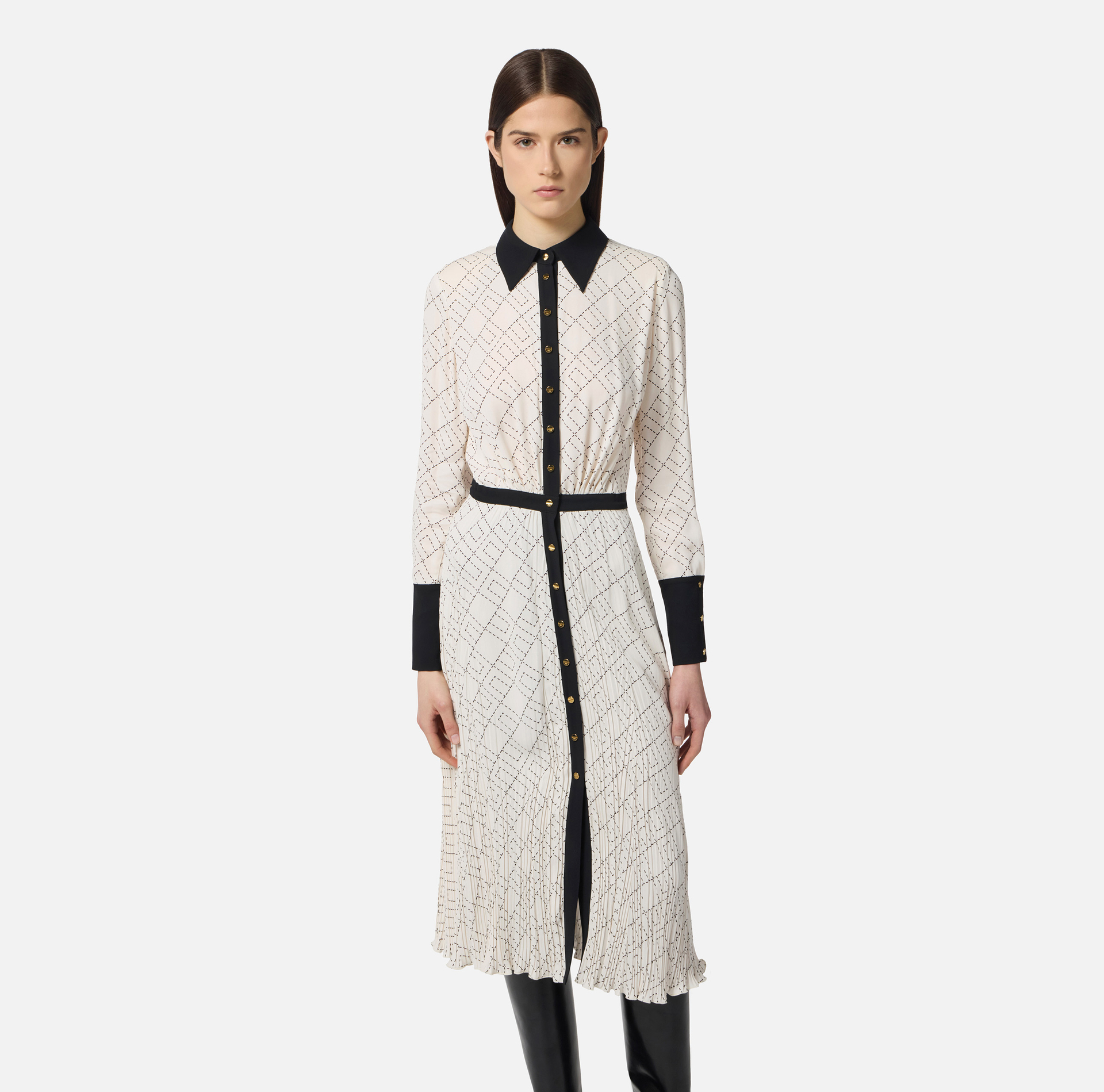 Vestido bicolor de georgette de viscosa - Elisabetta Franchi