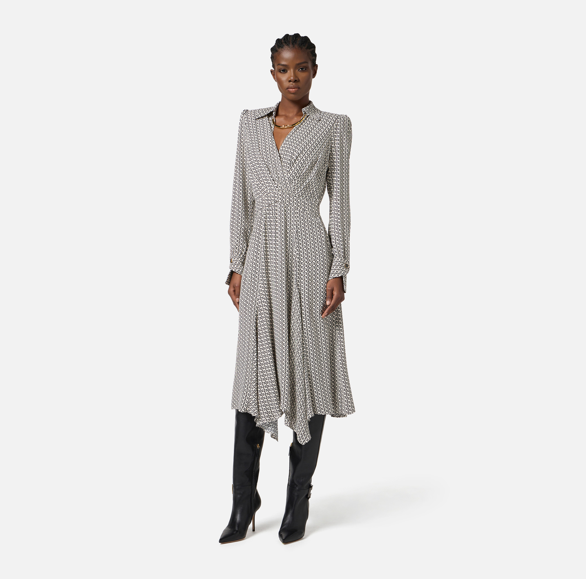 Dress in georgette fabric with geometric print - Elisabetta Franchi