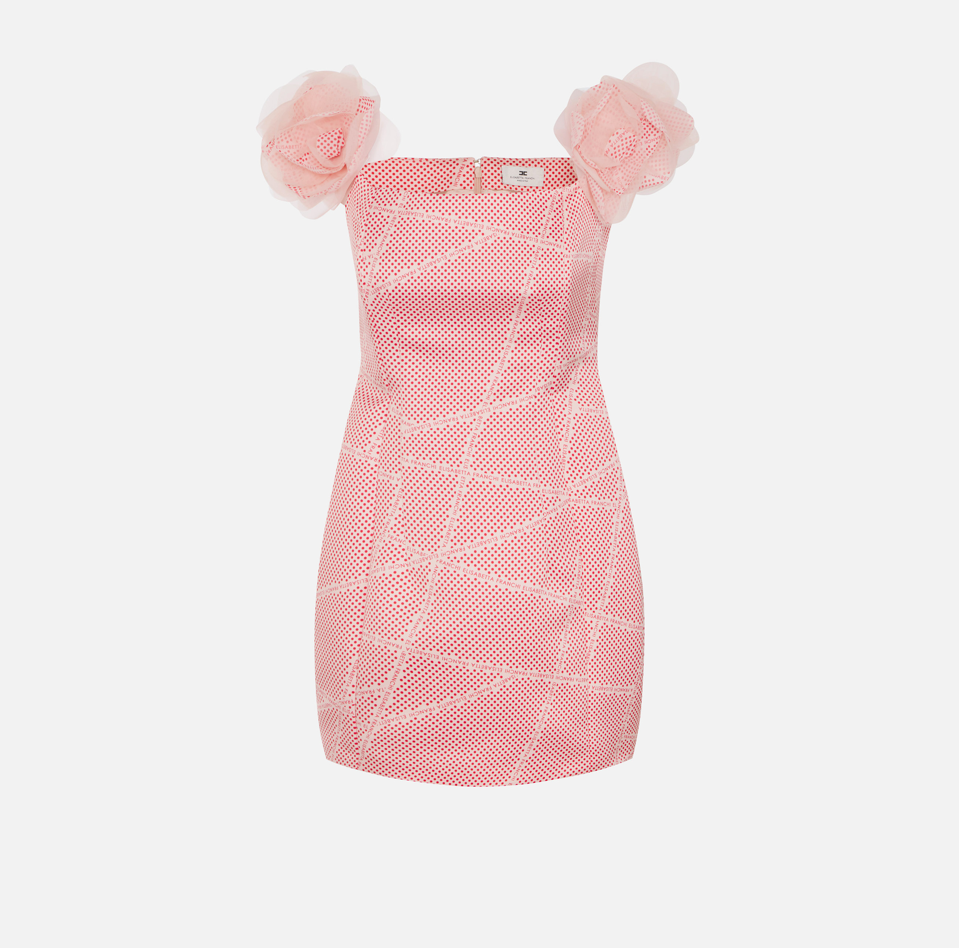 Dress in duchesse satin with polka dot print and ribbons - Elisabetta Franchi