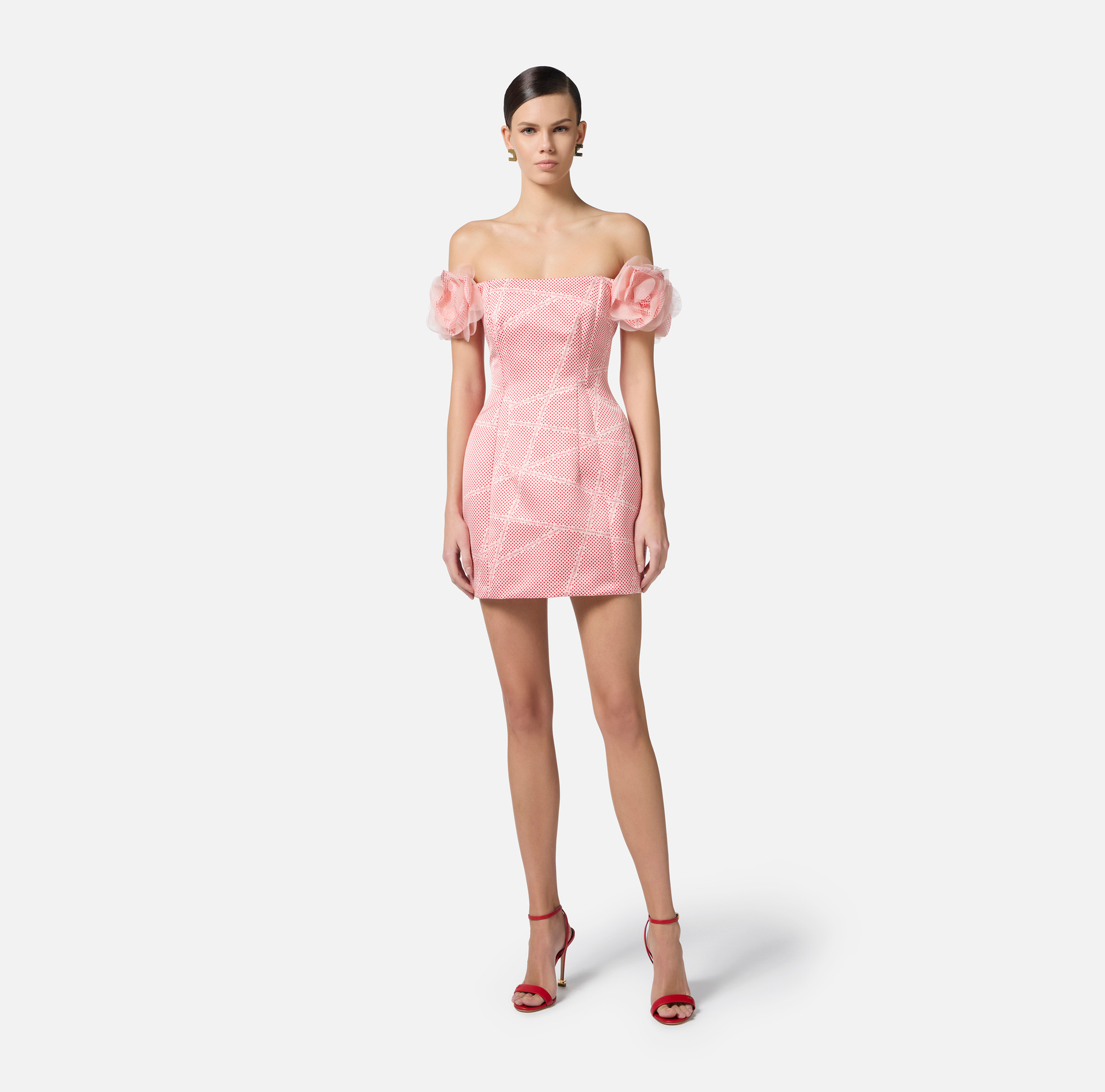 Dress in duchesse satin with polka dot print and ribbons - Elisabetta Franchi
