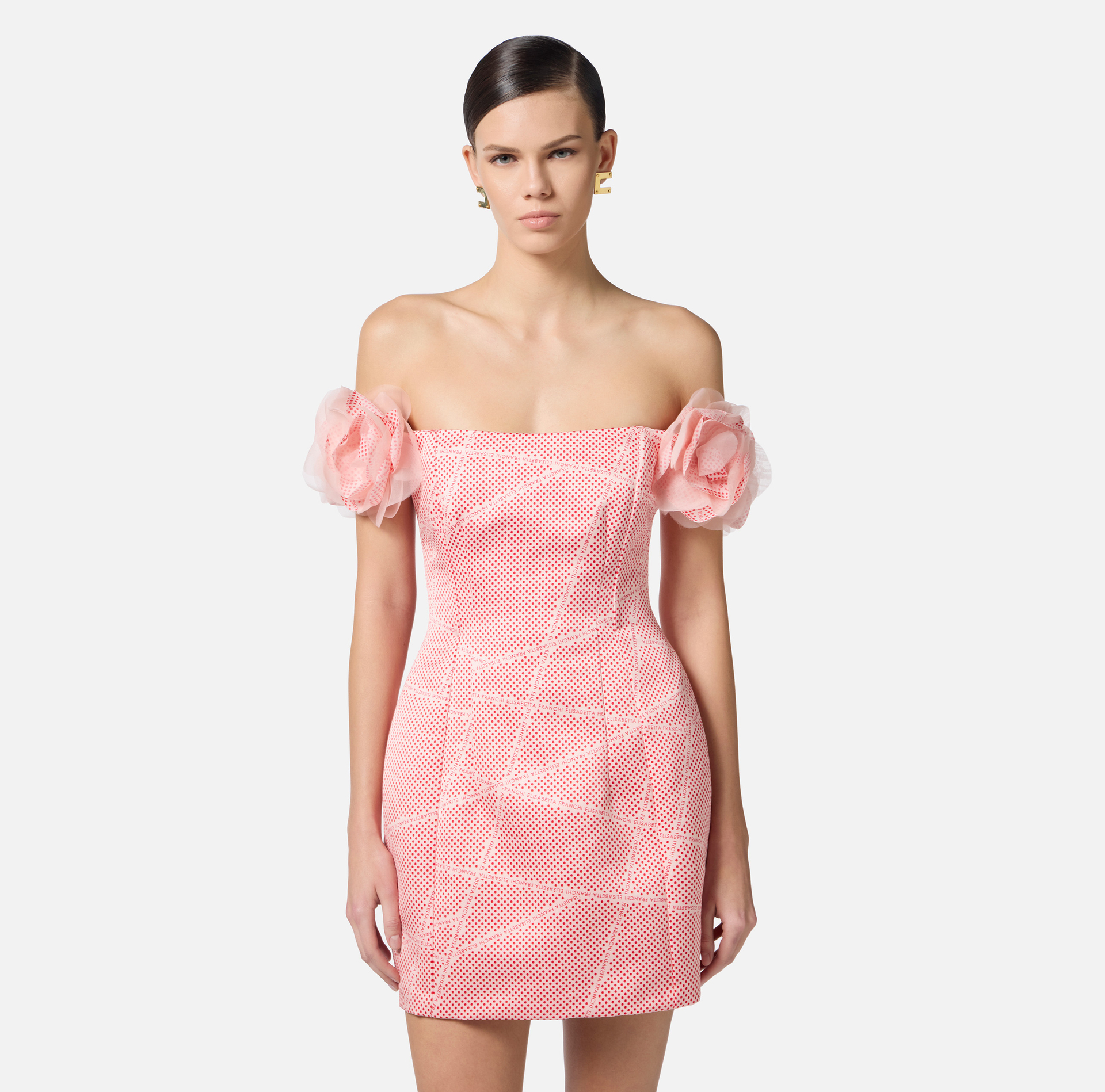 Dress in duchesse satin with polka dot print and ribbons - Elisabetta Franchi