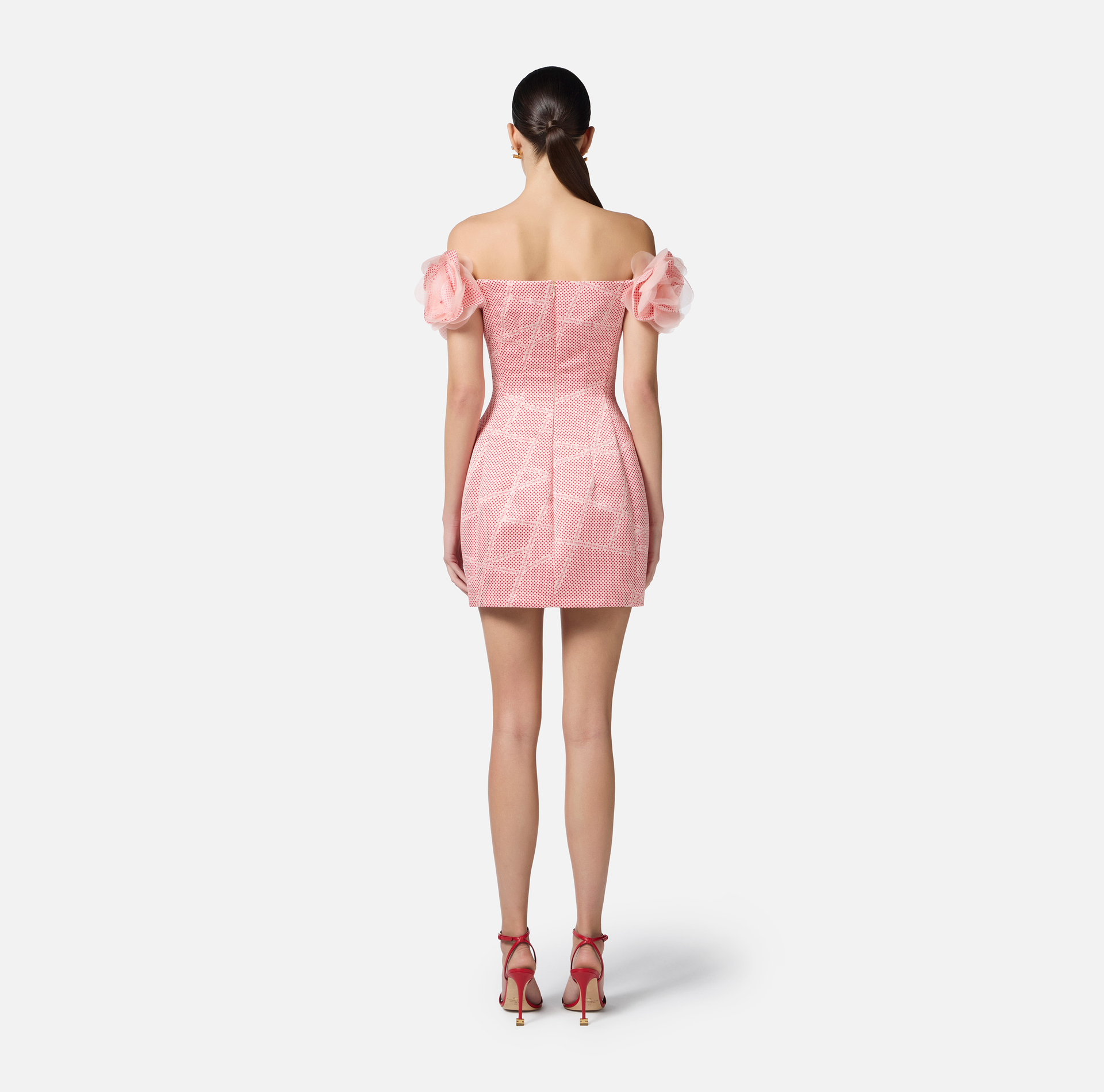 Dress in duchesse satin with polka dot print and ribbons - Elisabetta Franchi