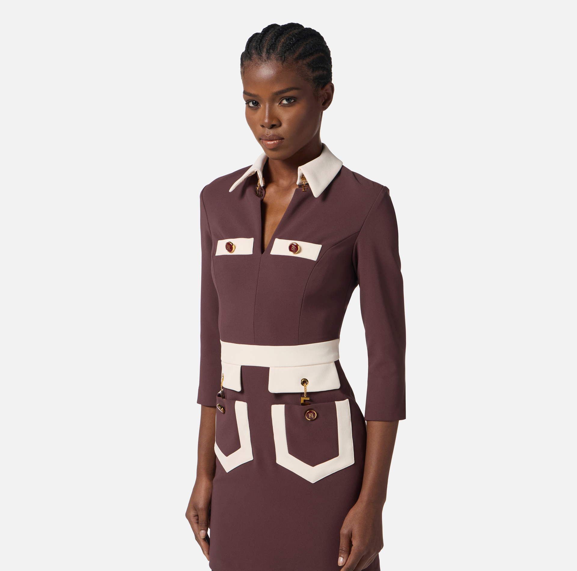 Colour-blocking dress in double layer crêpe fabric - Elisabetta Franchi