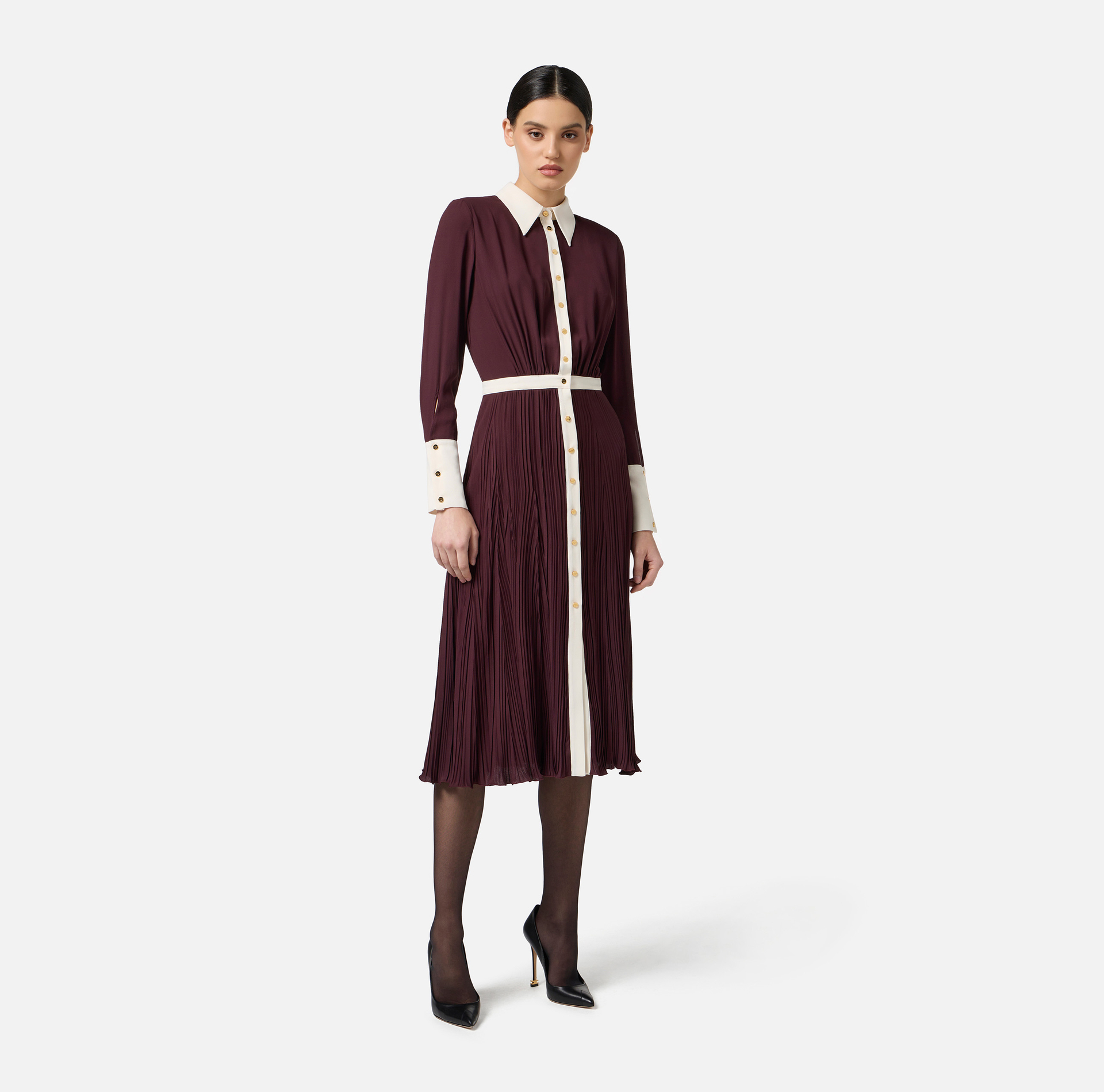 Colour-blocking dress in viscose georgette fabric - Elisabetta Franchi
