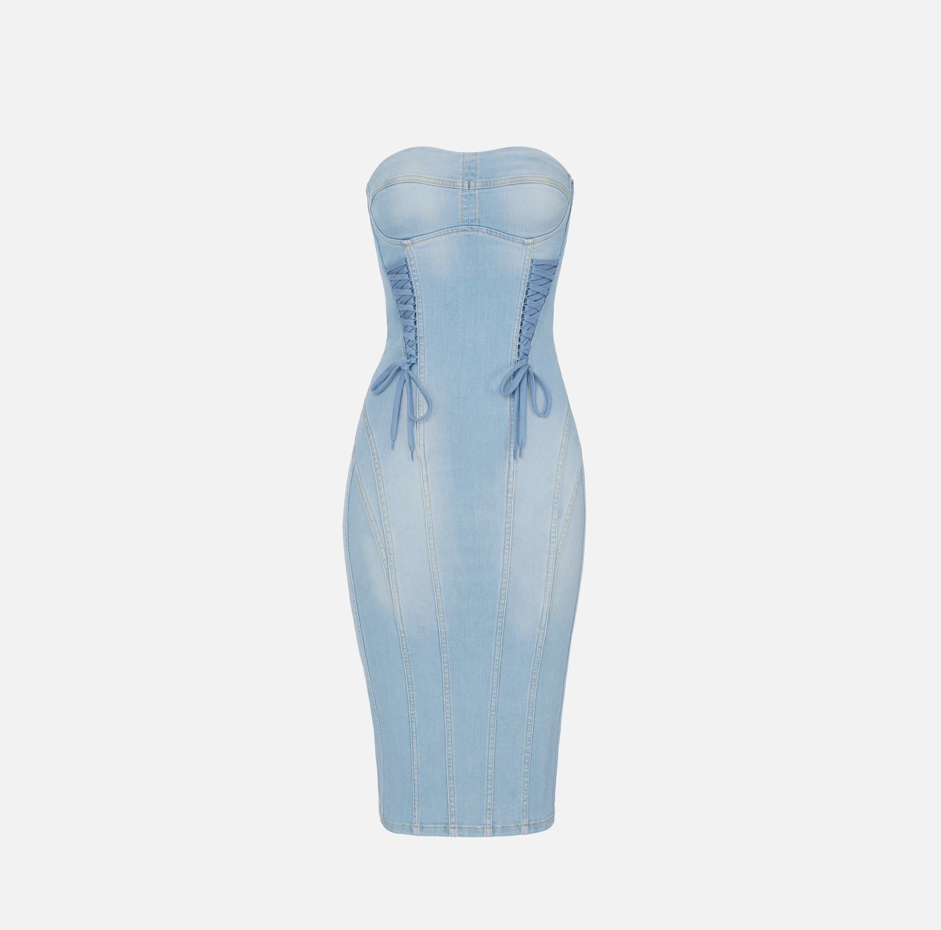 Abito in denim con lacci criss-cross