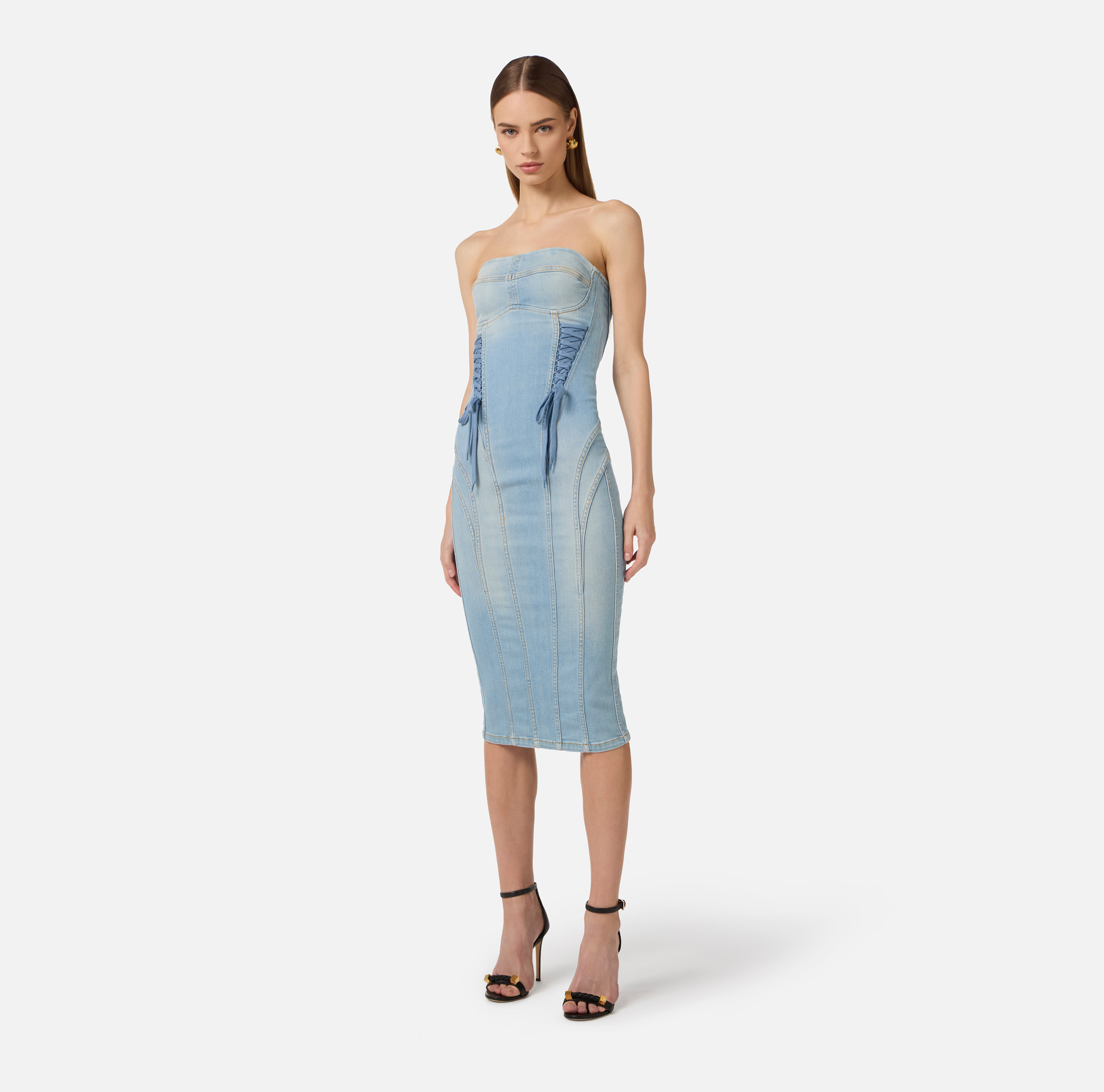 Abito in denim con lacci criss-cross | Elisabetta Franchi