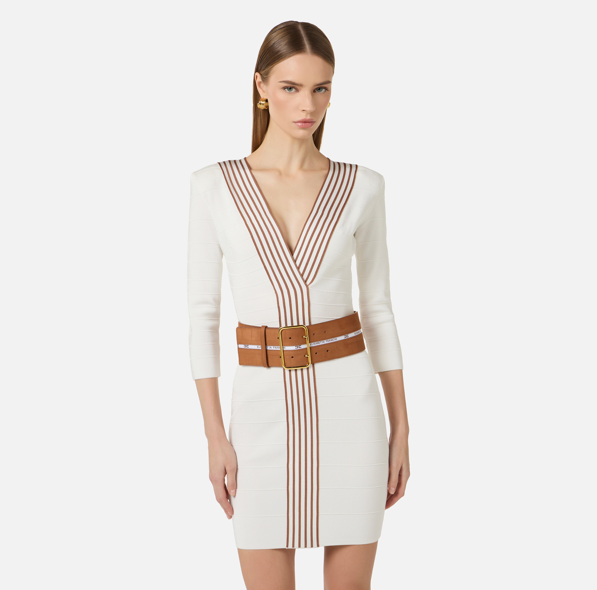 Knit fabric dress with striped bands - Elisabetta Franchi