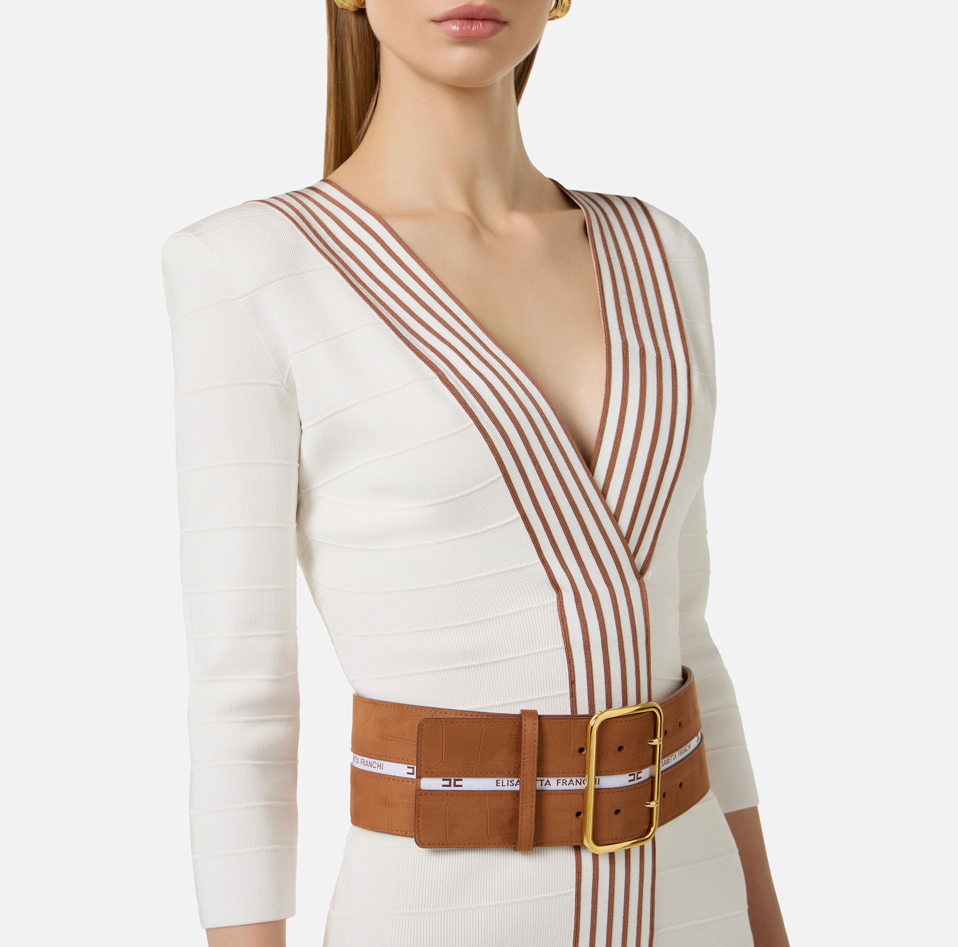Knit fabric dress with striped bands - Elisabetta Franchi