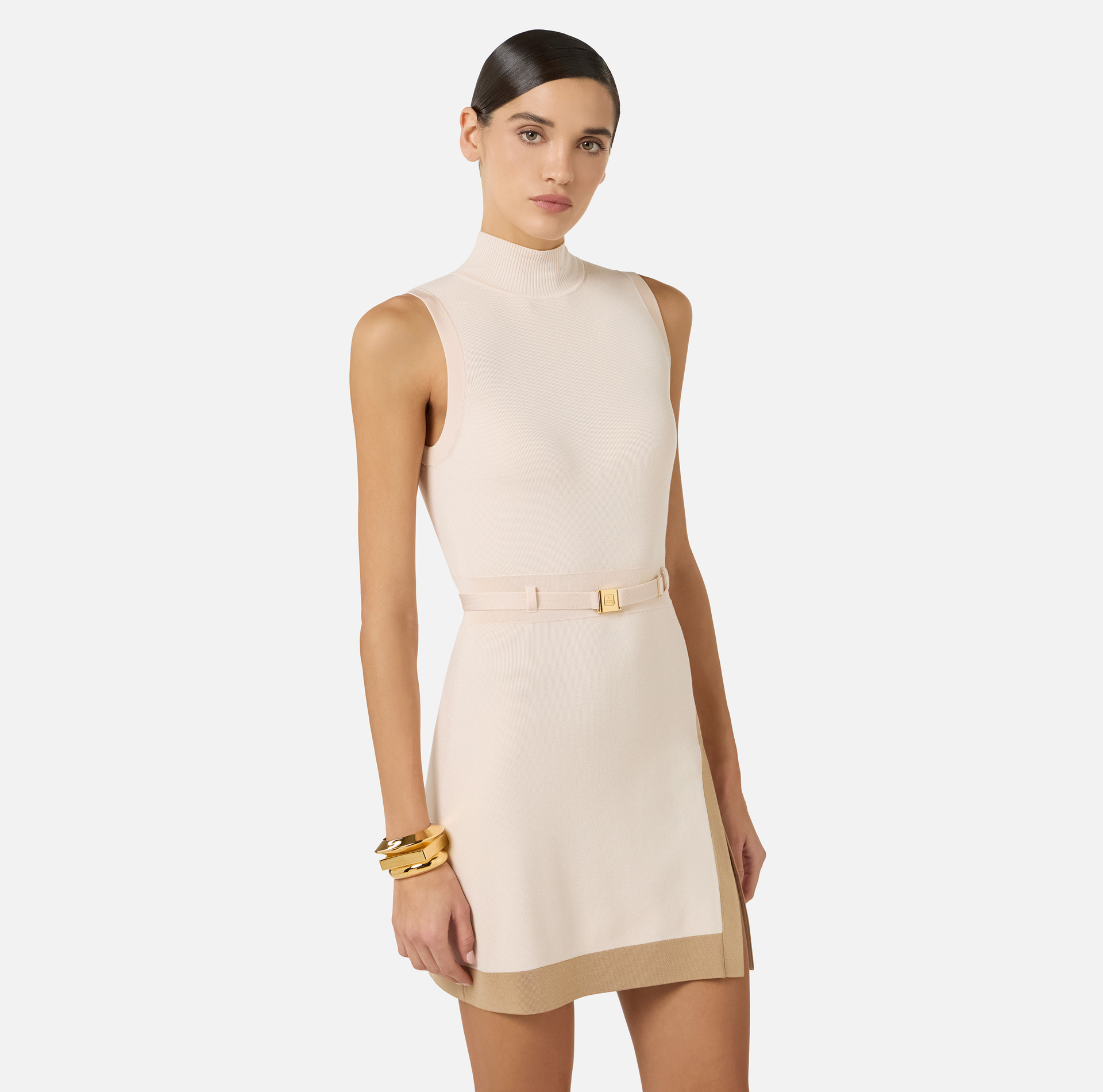 Mini dress in knit fabric with shiny viscose bands - Elisabetta Franchi