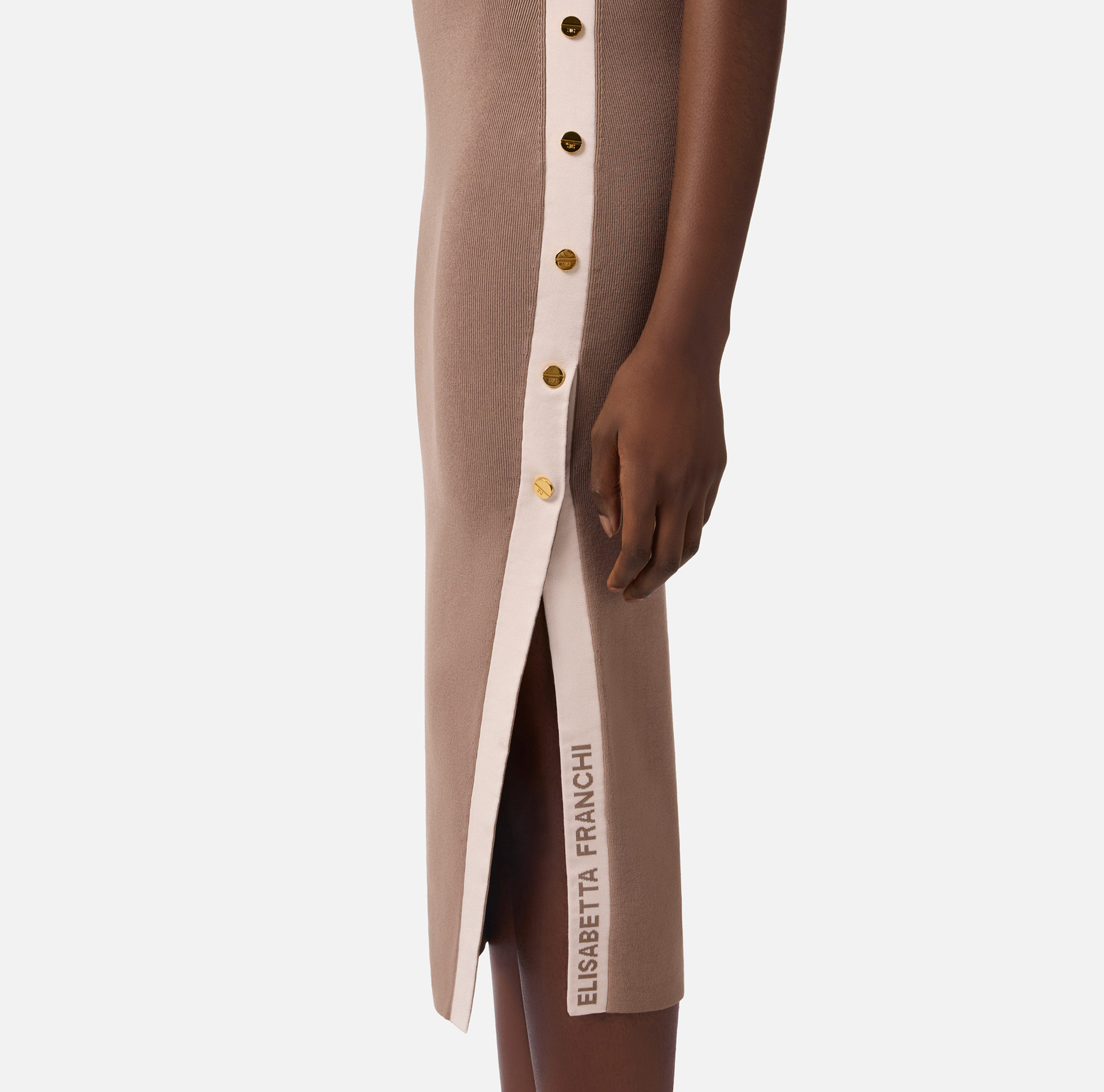 Dzianinowa sukienka z panelami z błyszczącej wiskozy - Elisabetta Franchi