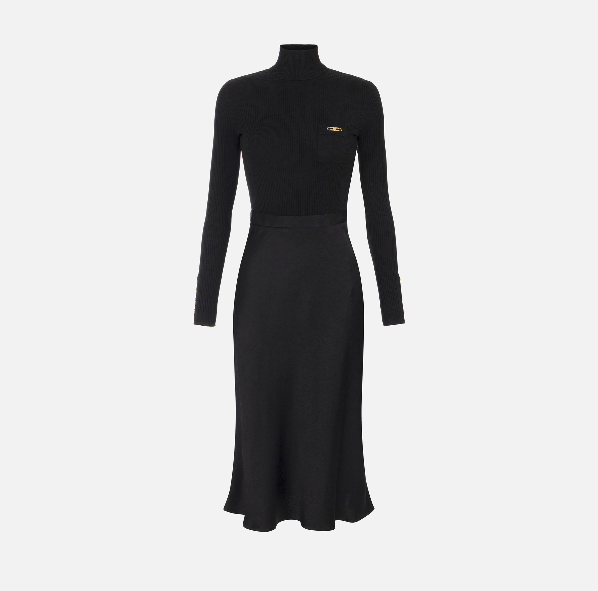 Robe en tricot côtelé et satin avec poche poitrine - Elisabetta Franchi