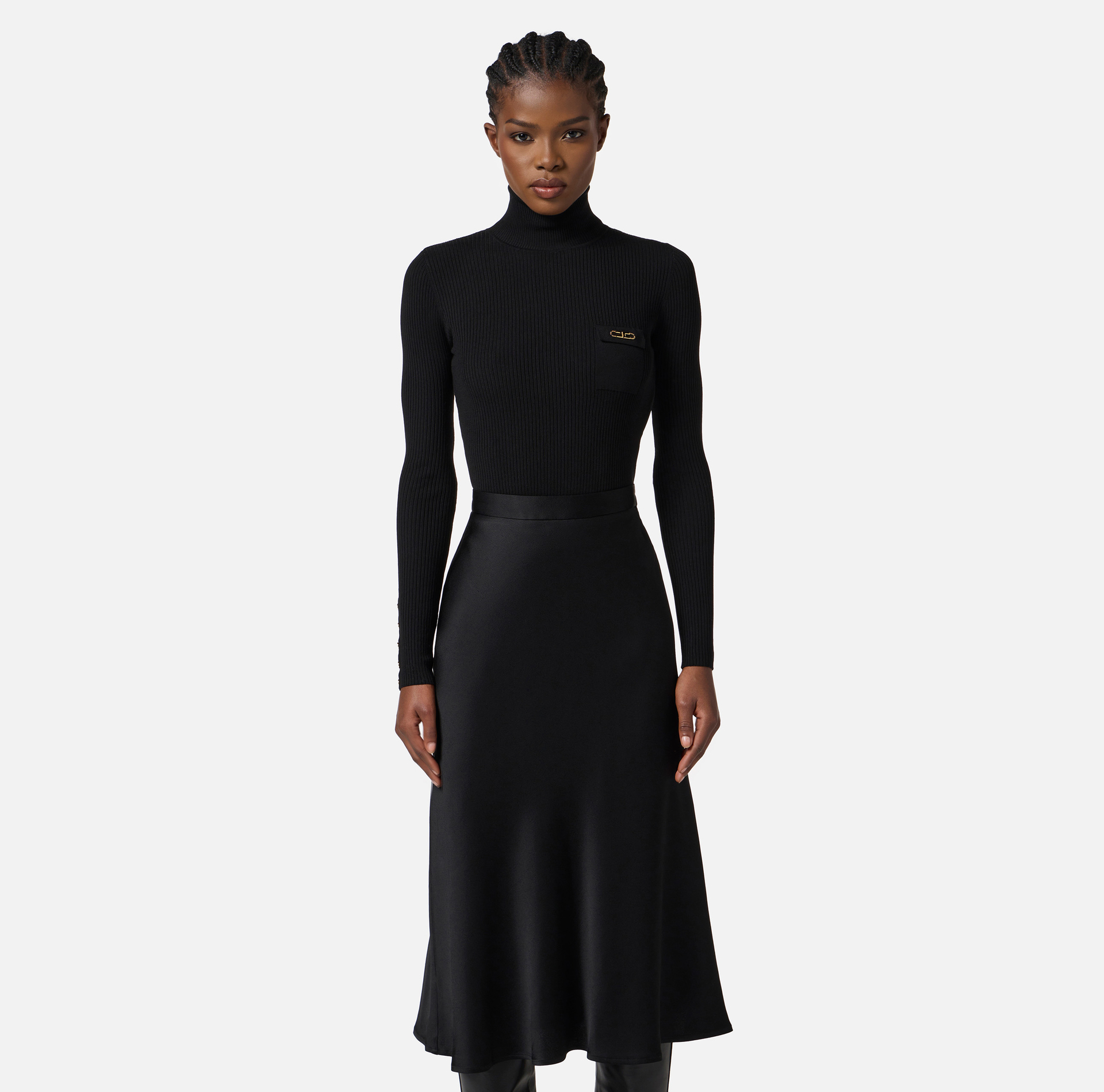 Robe en tricot côtelé et satin avec poche poitrine - Elisabetta Franchi