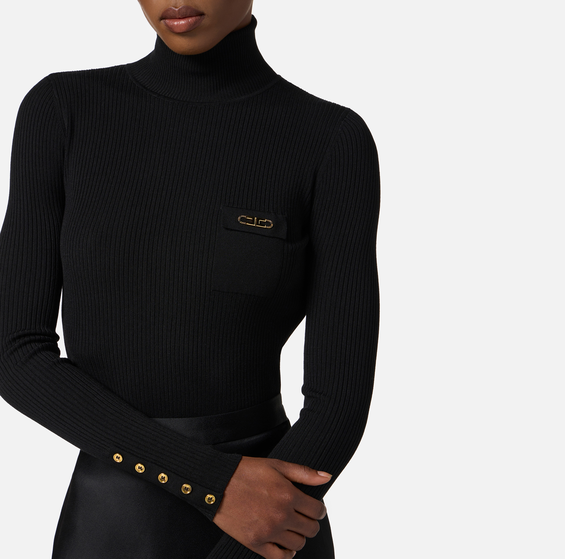 Robe en tricot côtelé et satin avec poche poitrine - Elisabetta Franchi
