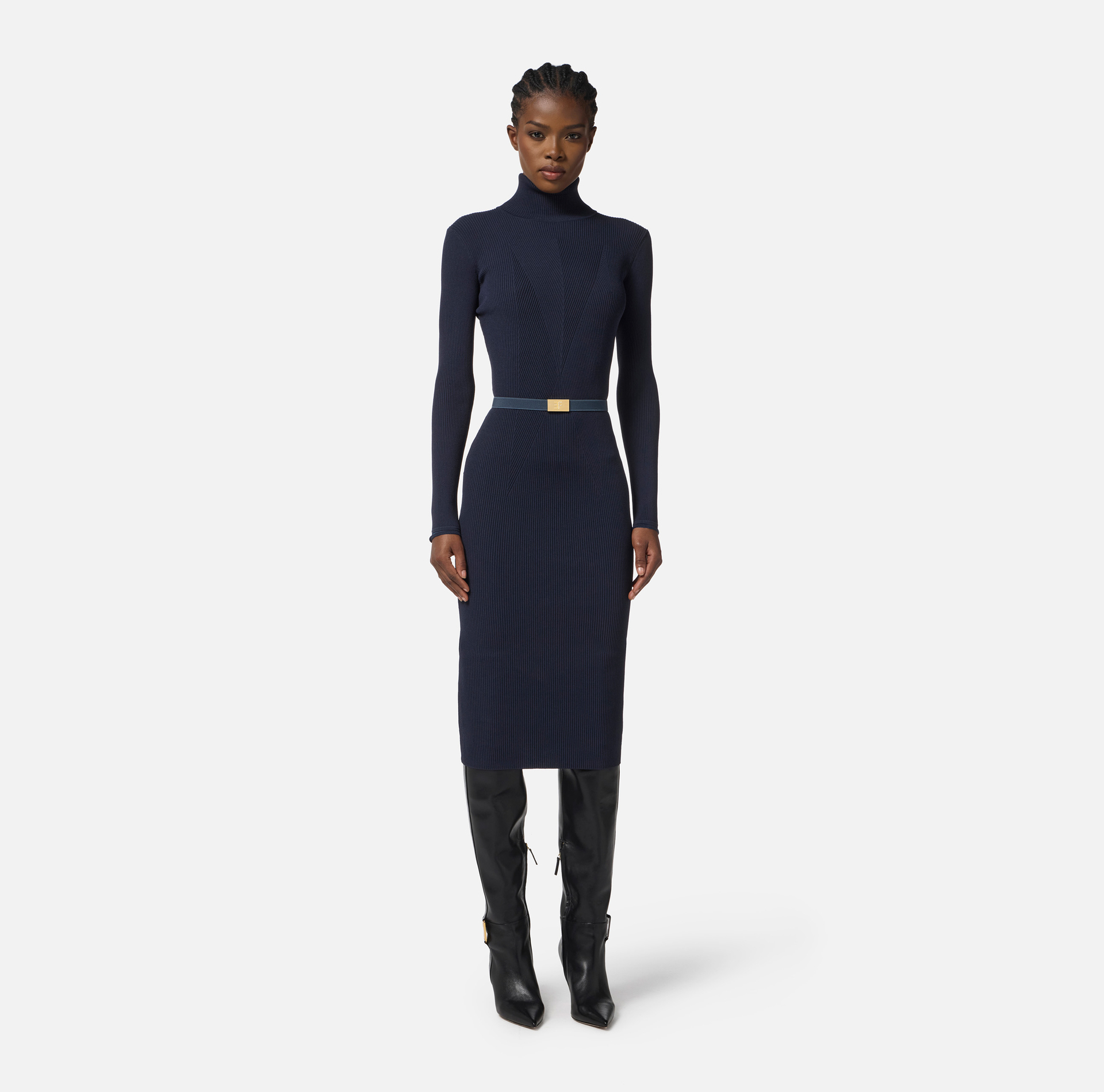 Vestido de punto canalé con cinturón - Elisabetta Franchi