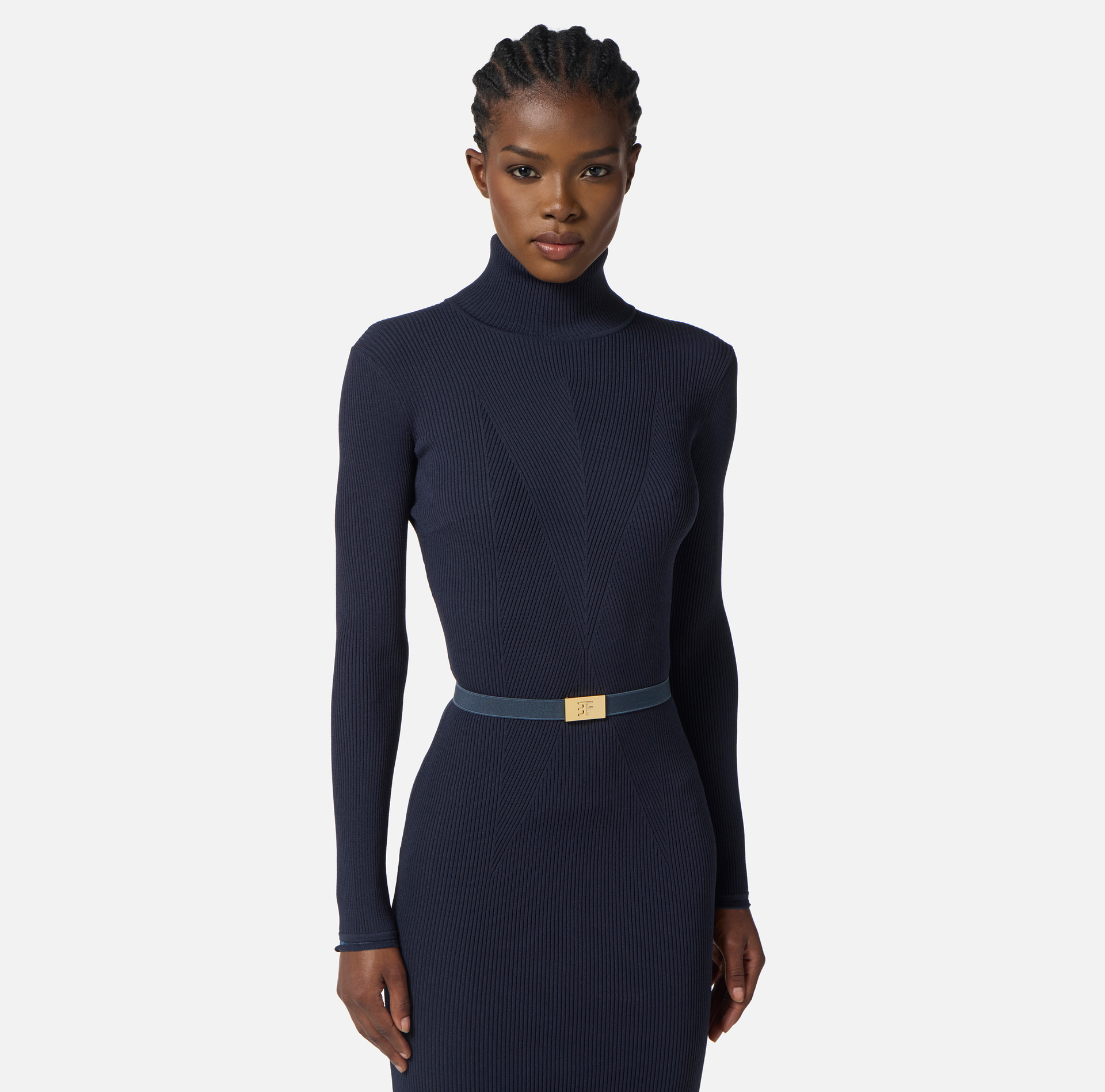 Vestido de punto canalé con cinturón - Elisabetta Franchi